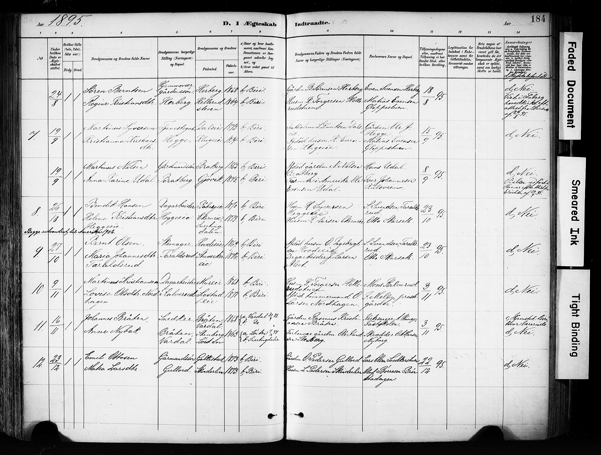 Biri prestekontor, AV/SAH-PREST-096/H/Ha/Haa/L0009: Parish register (official) no. 9, 1887-1900, p. 184