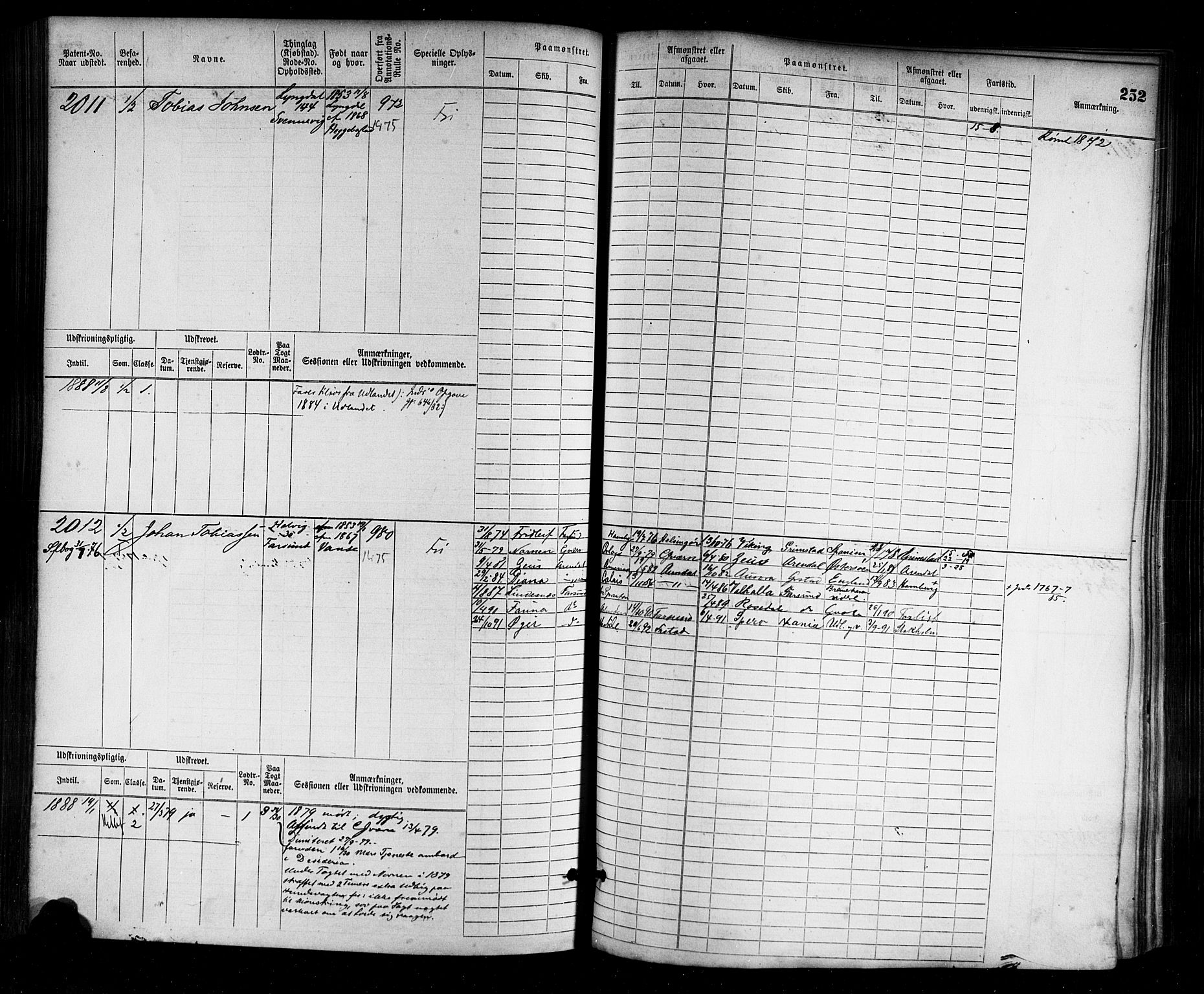 Farsund mønstringskrets, AV/SAK-2031-0017/F/Fb/L0003: Hovedrulle nr 1509-2274, M-6, 1868-1915, p. 258