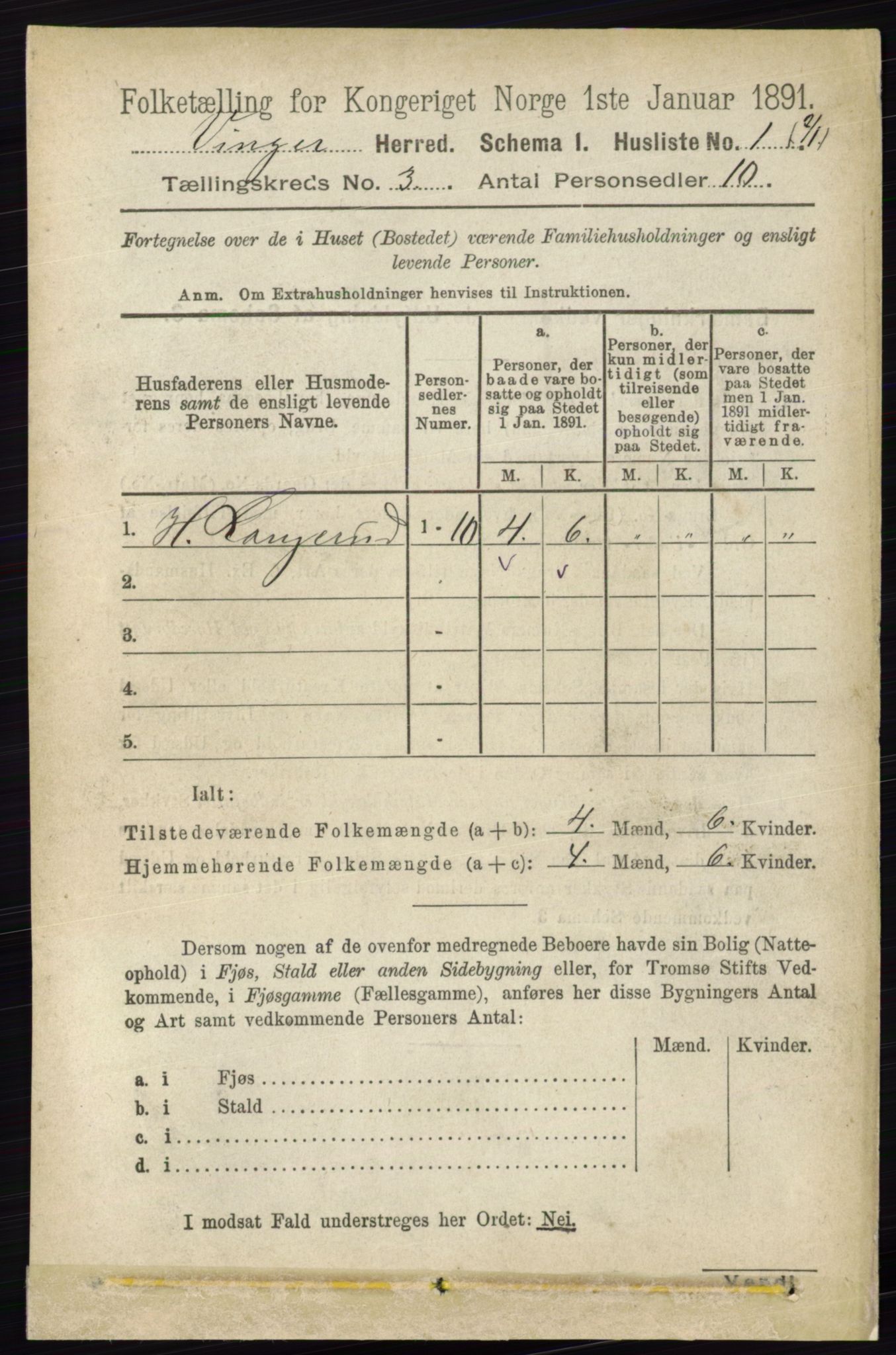 RA, 1891 census for 0421 Vinger, 1891, p. 779