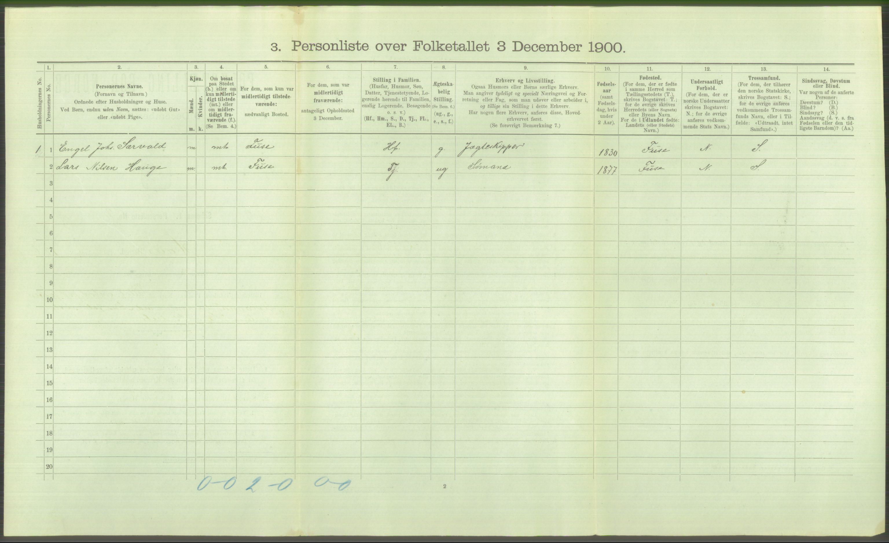 RA, 1900 Census - ship lists from ships in Norwegian harbours, harbours abroad and at sea, 1900, p. 3044