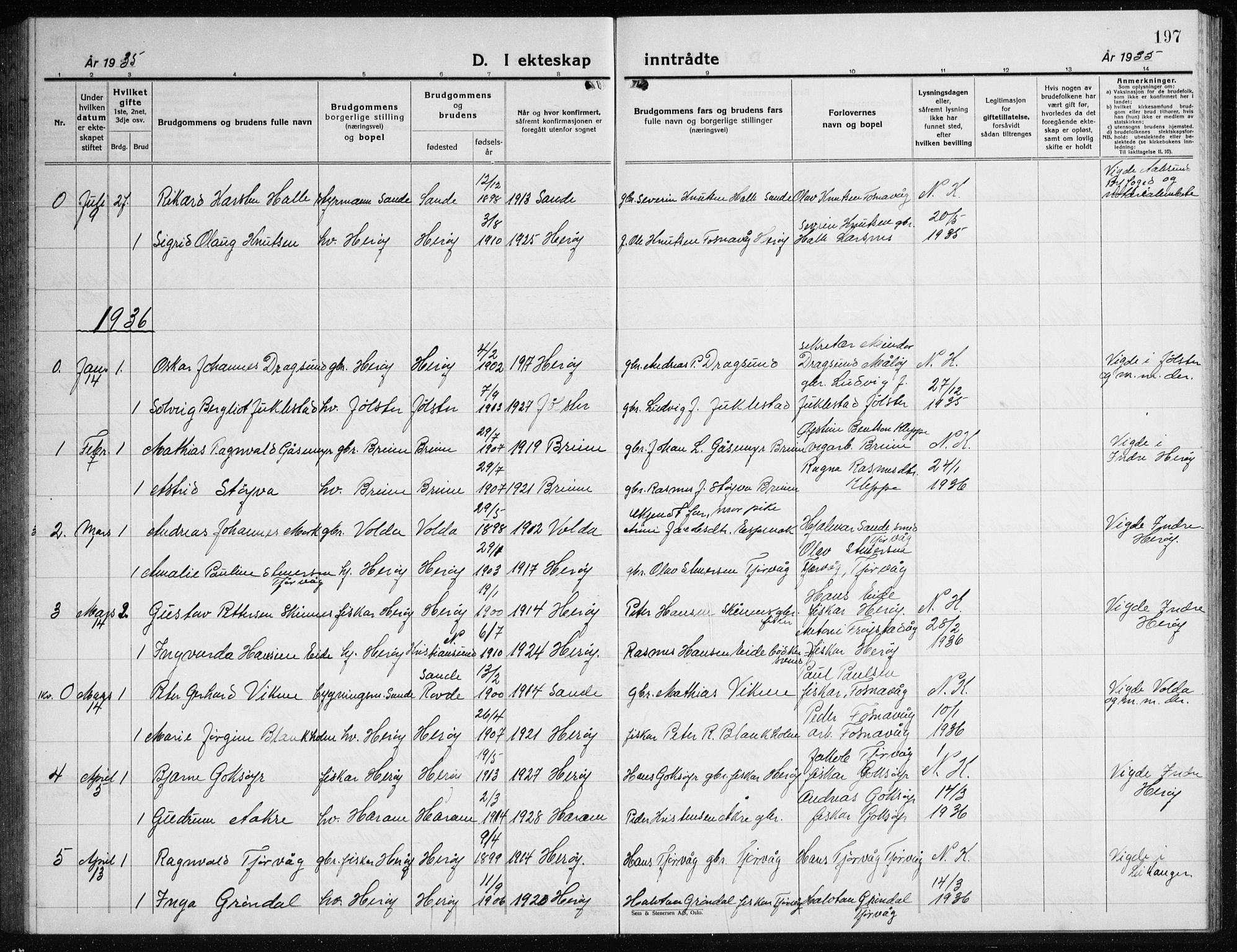 Ministerialprotokoller, klokkerbøker og fødselsregistre - Møre og Romsdal, AV/SAT-A-1454/507/L0085: Parish register (copy) no. 507C08, 1933-1944, p. 197