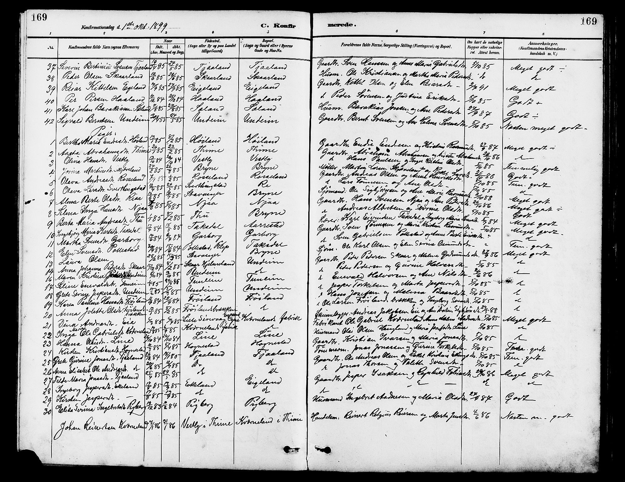 Lye sokneprestkontor, AV/SAST-A-101794/001/30BB/L0007: Parish register (copy) no. B 8, 1889-1909, p. 169