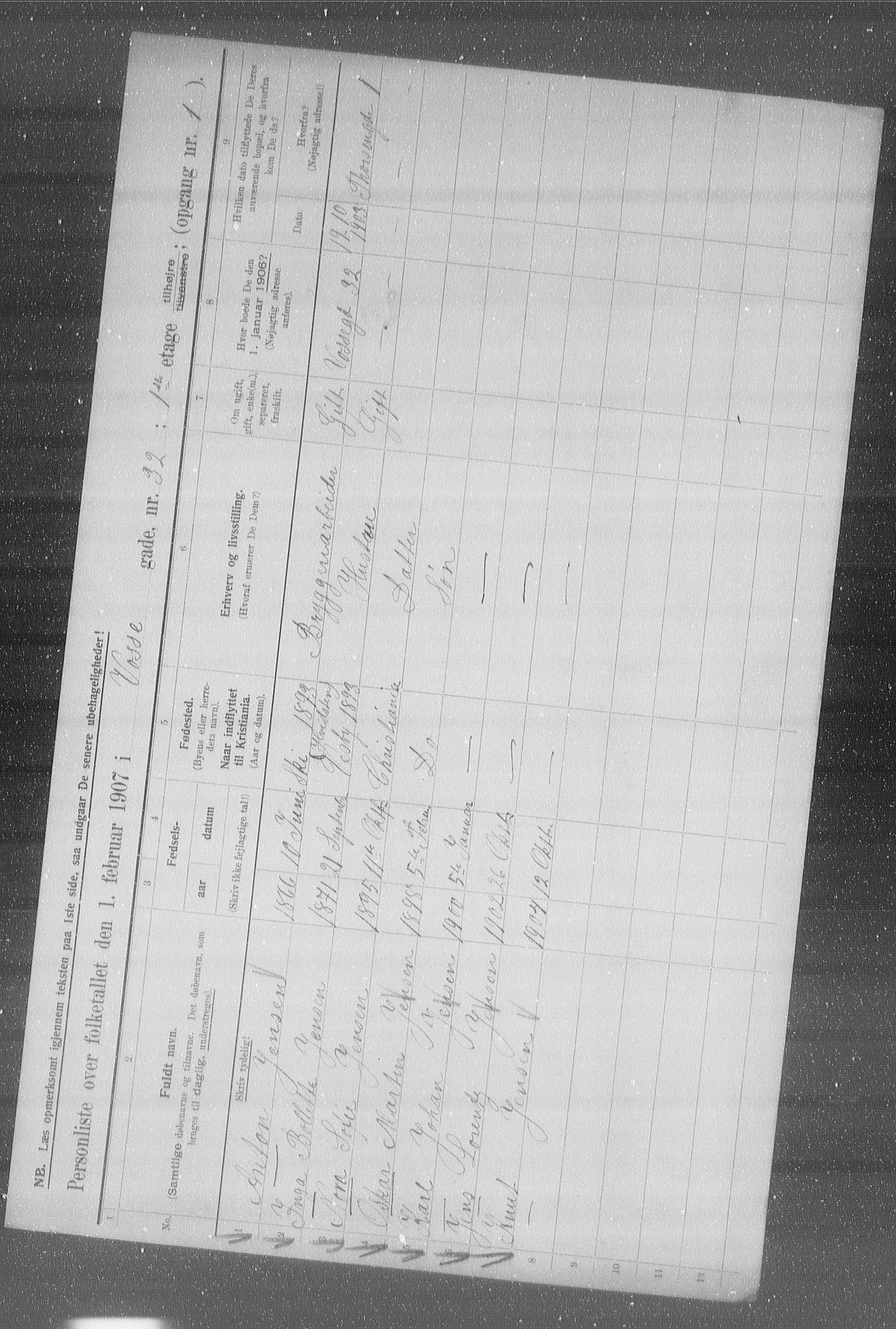 OBA, Municipal Census 1907 for Kristiania, 1907, p. 63816