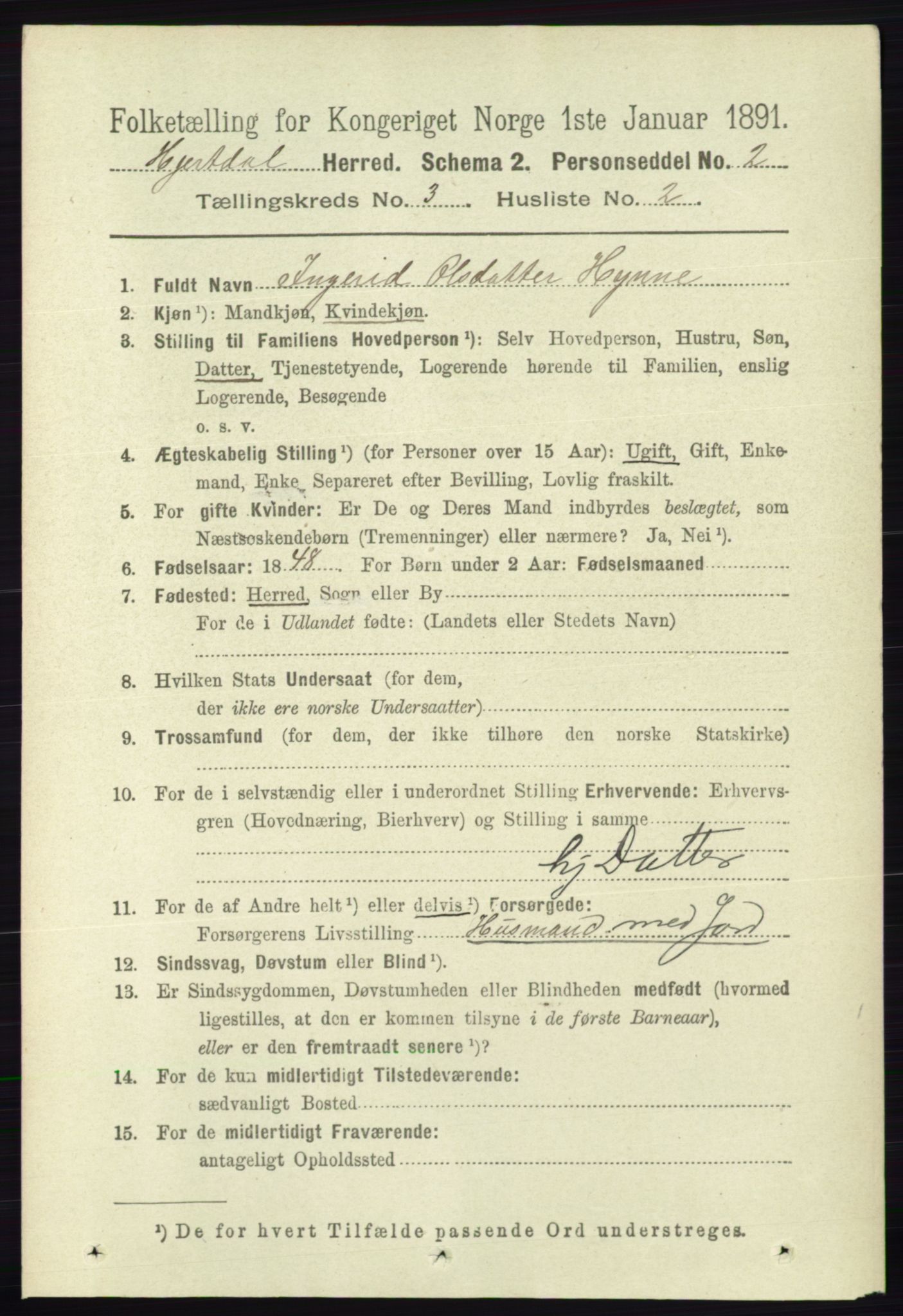 RA, 1891 census for 0827 Hjartdal, 1891, p. 1054