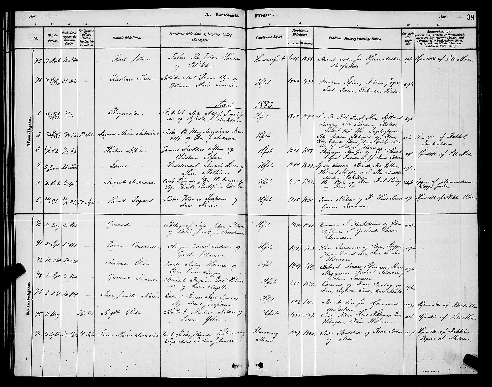 Hammerfest sokneprestkontor, SATØ/S-1347/H/Hb/L0006.klokk: Parish register (copy) no. 6, 1876-1884, p. 38