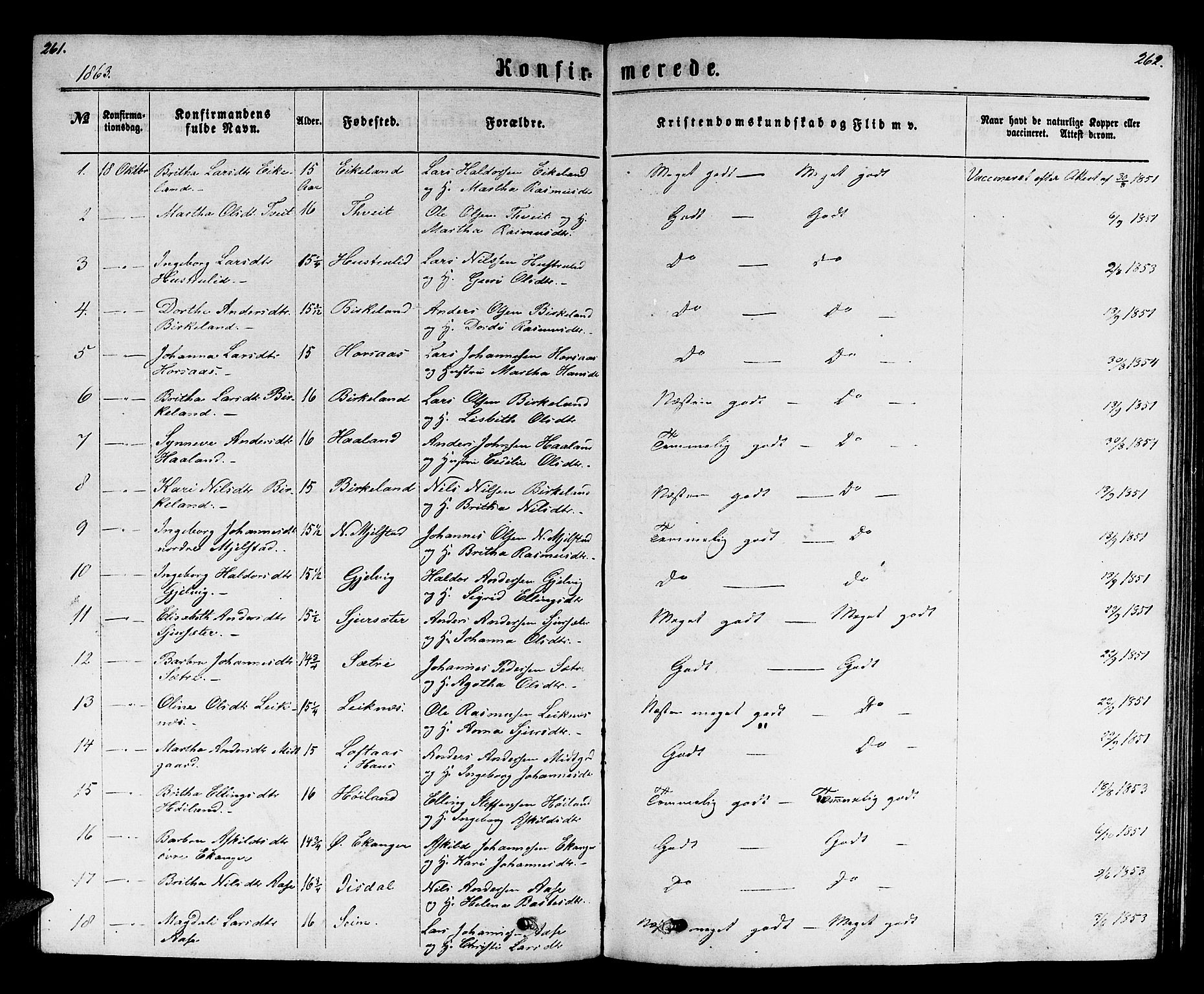 Hamre sokneprestembete, AV/SAB-A-75501/H/Ha/Hab: Parish register (copy) no. B 2, 1863-1880, p. 261-262