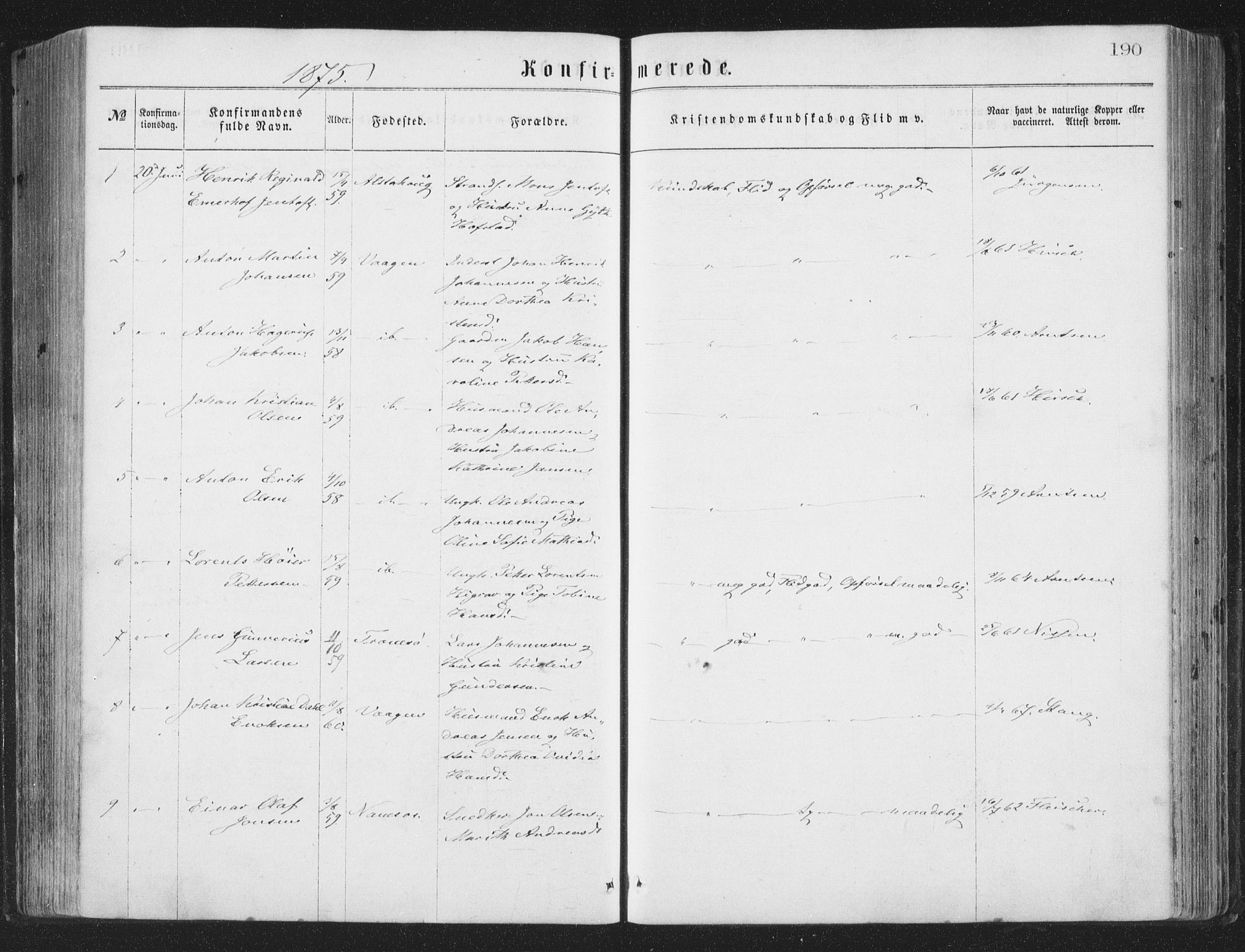 Ministerialprotokoller, klokkerbøker og fødselsregistre - Nordland, AV/SAT-A-1459/874/L1057: Parish register (official) no. 874A01, 1866-1877, p. 190