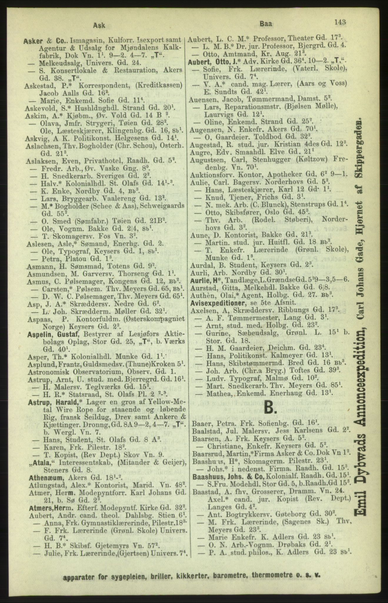 Kristiania/Oslo adressebok, PUBL/-, 1886, p. 143