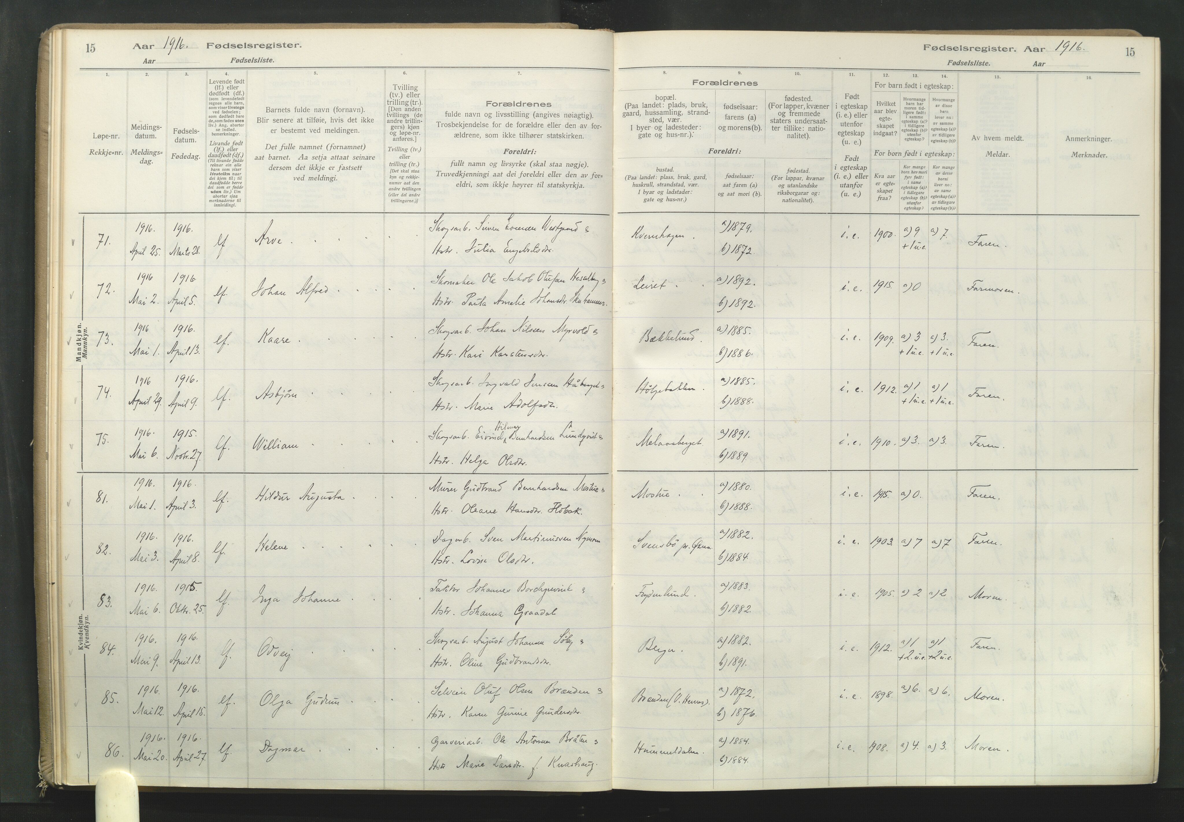 Elverum prestekontor, AV/SAH-PREST-044/I/Id/L0001: Birth register no. 1, 1916-1921