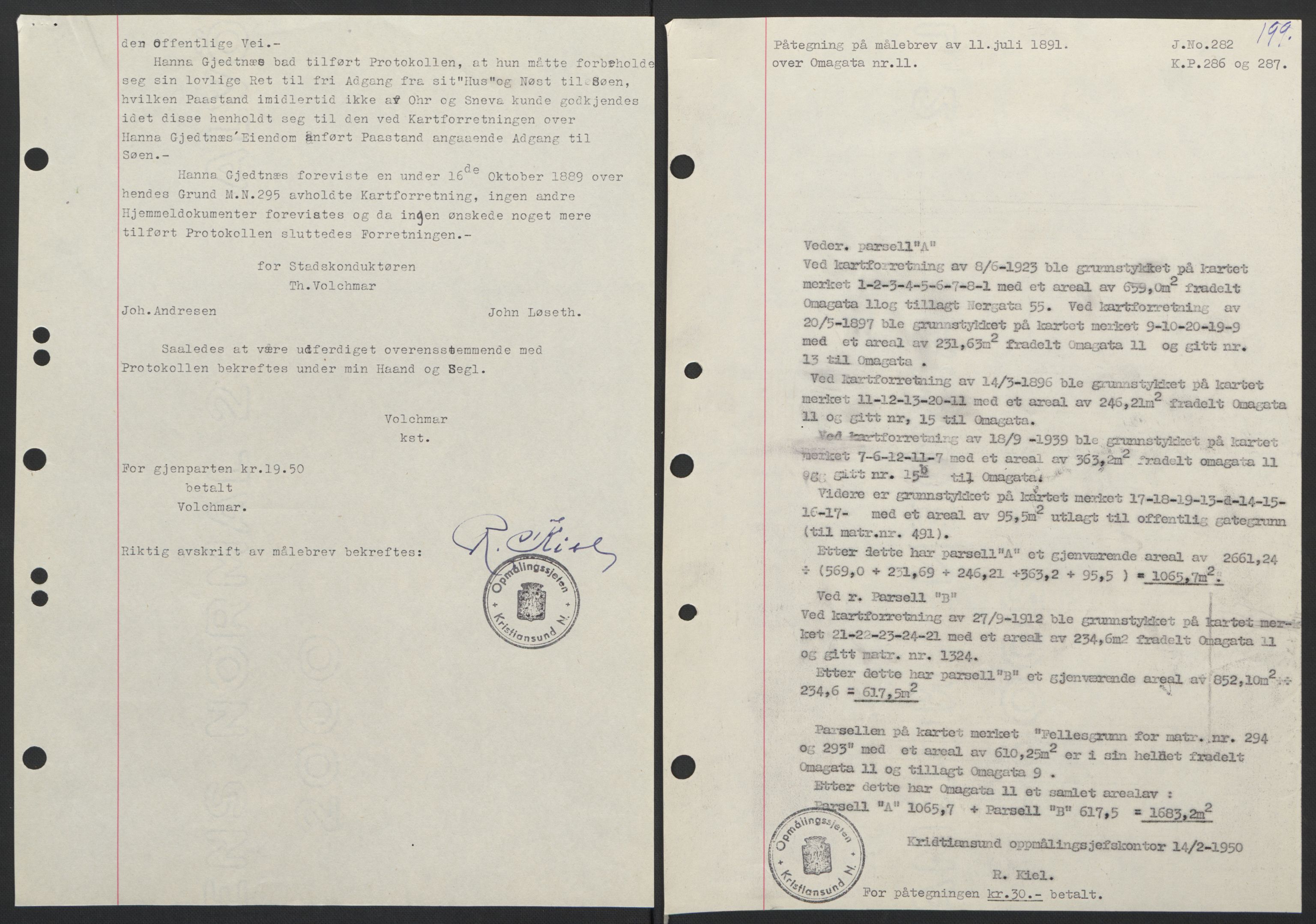 Kristiansund byfogd, AV/SAT-A-4587/A/27: Mortgage book no. 42, 1947-1950, Diary no: : 1524/1949