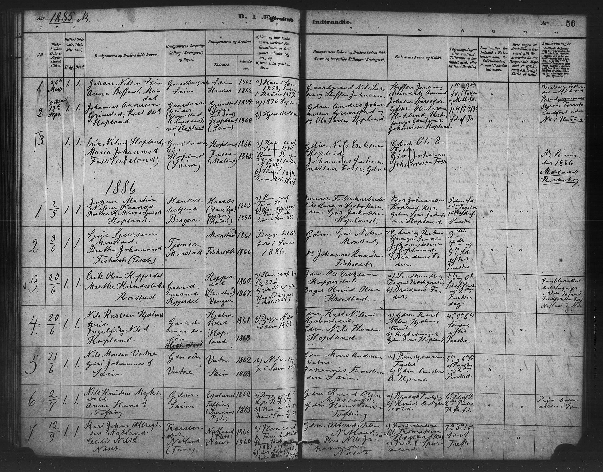Alversund Sokneprestembete, SAB/A-73901/H/Ha/Haa/Haad/L0001: Parish register (official) no. D 1, 1880-1898, p. 56