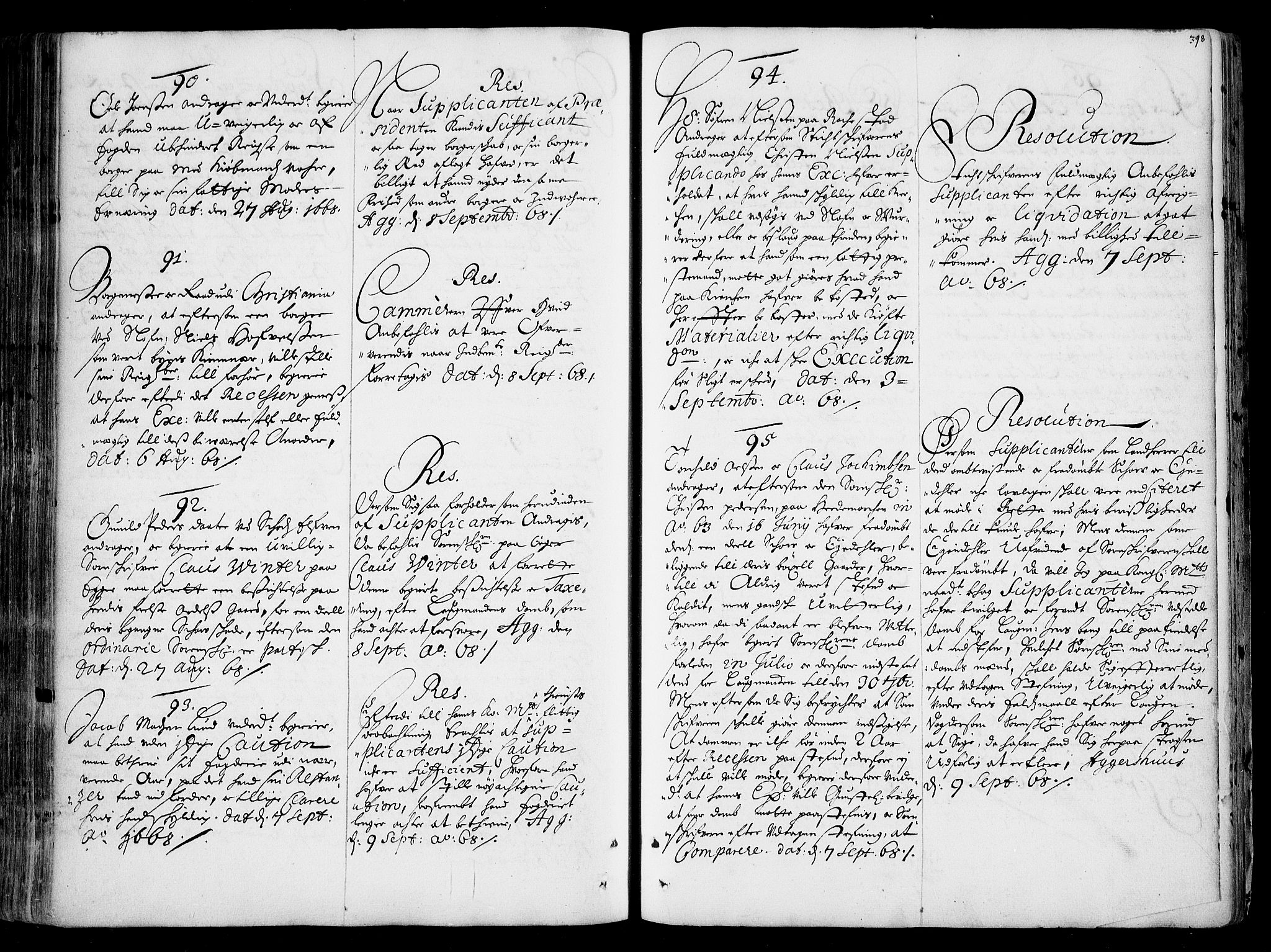 Stattholderembetet 1572-1771, AV/RA-EA-2870/Ad/L0001: Supplikasjons- og resolusjonsprotokoll, 1662-1669, p. 397b-398a