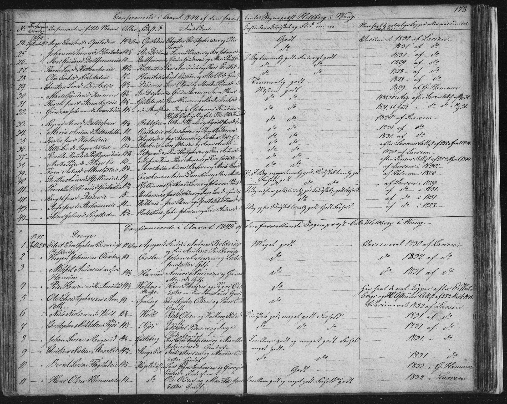 Vang prestekontor, Hedmark, SAH/PREST-008/H/Ha/Hab/L0008: Parish register (copy) no. 8, 1832-1854, p. 178