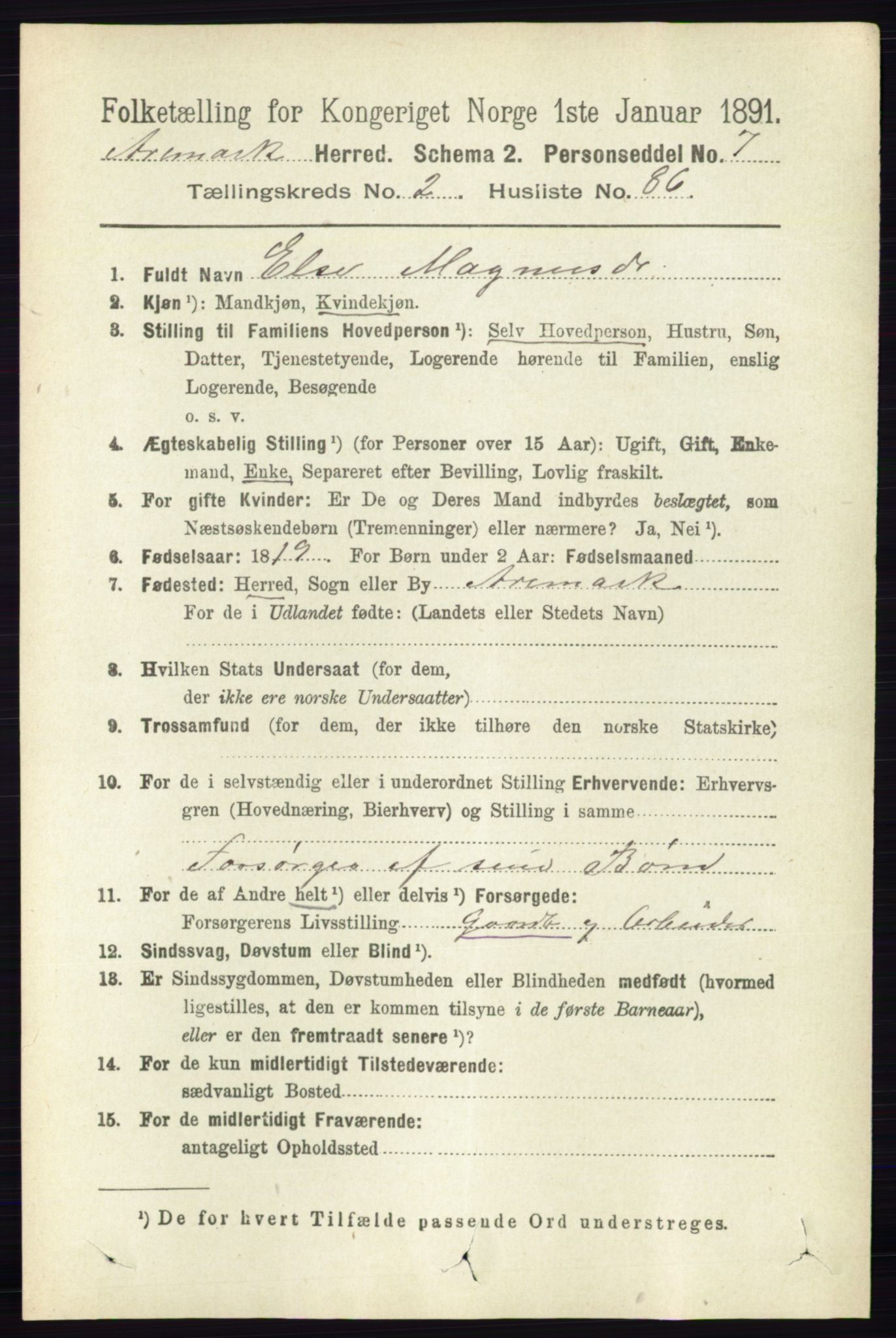 RA, 1891 census for 0118 Aremark, 1891, p. 1330