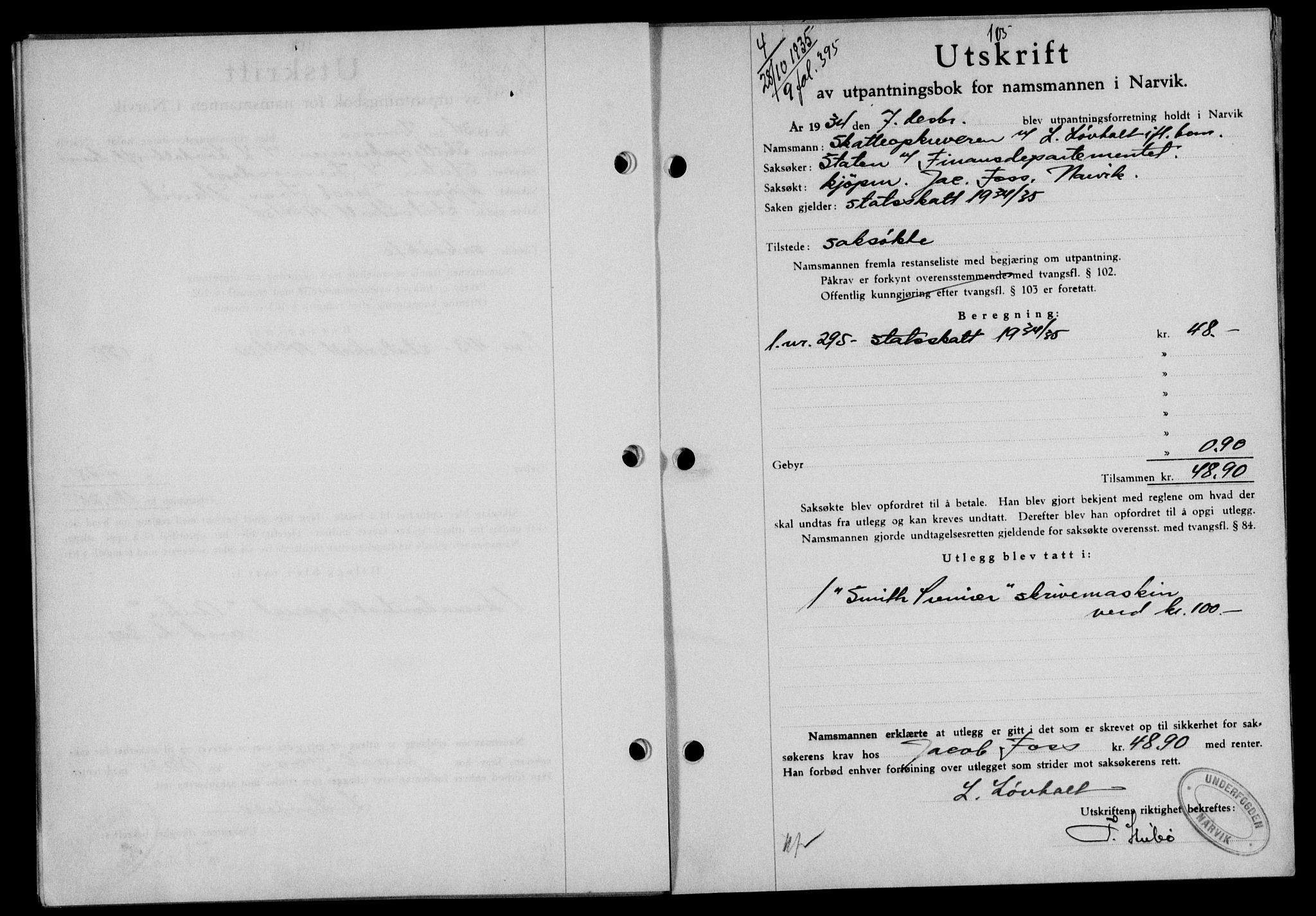 Narvik sorenskriveri, SAT/A-0002/1/2/2C/2Ca/L0011: Mortgage book no. 14, 1935-1937, Deed date: 28.10.1935