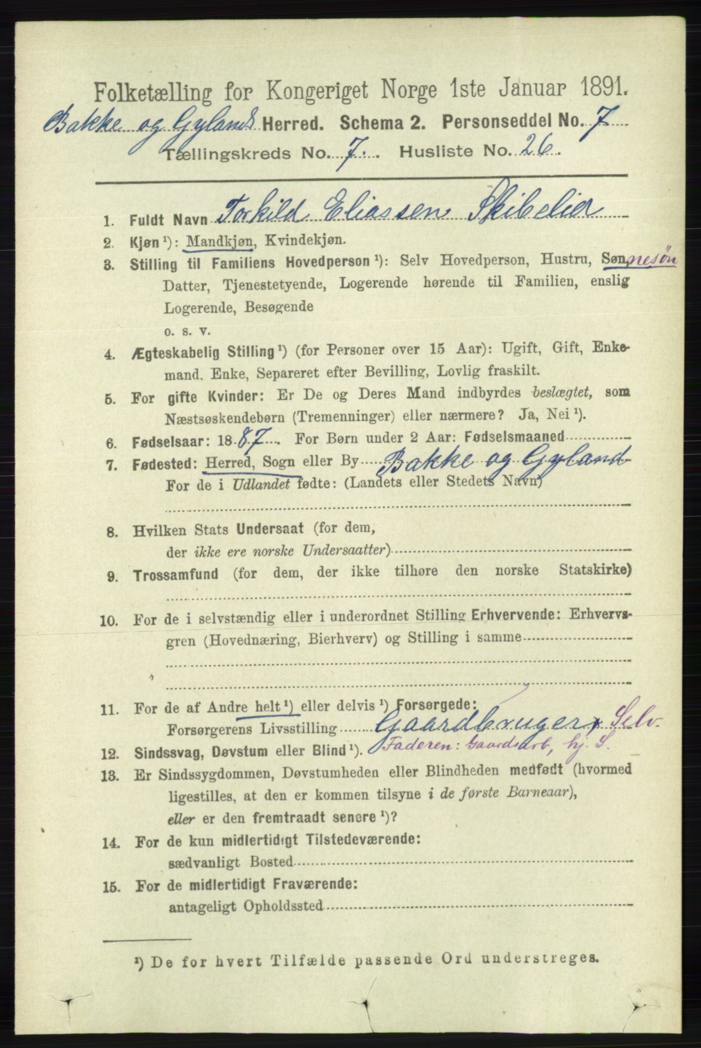 RA, 1891 census for 1045 Bakke, 1891, p. 1432