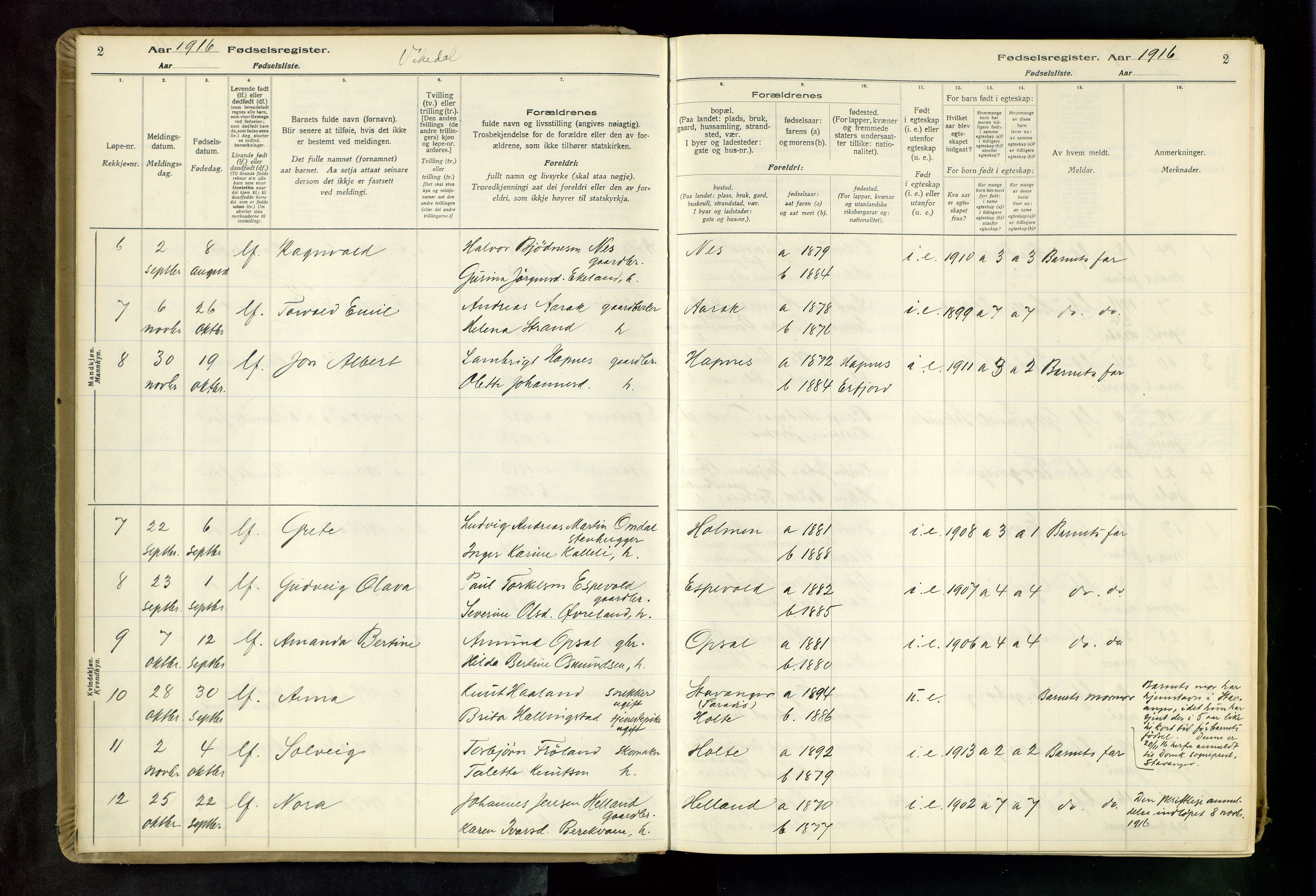 Vikedal sokneprestkontor, AV/SAST-A-101840/01/II: Birth register no. 3, 1916-1982, p. 2