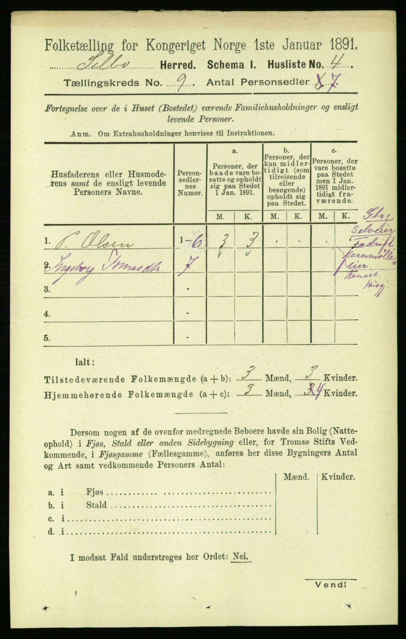 RA, 1891 census for 1664 Selbu, 1891, p. 3311