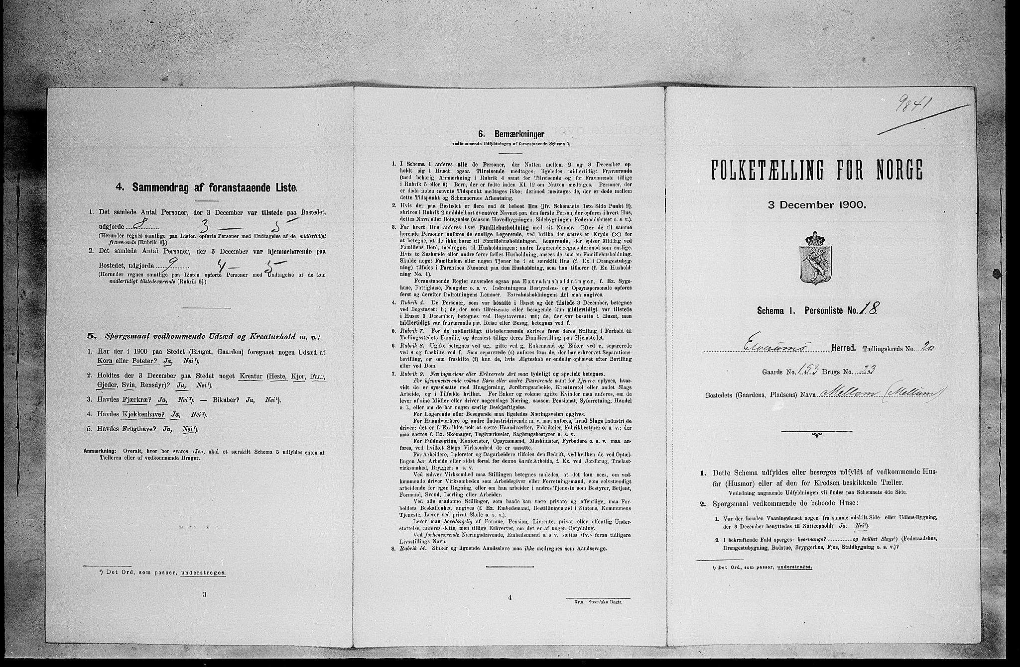 SAH, 1900 census for Elverum, 1900, p. 2632