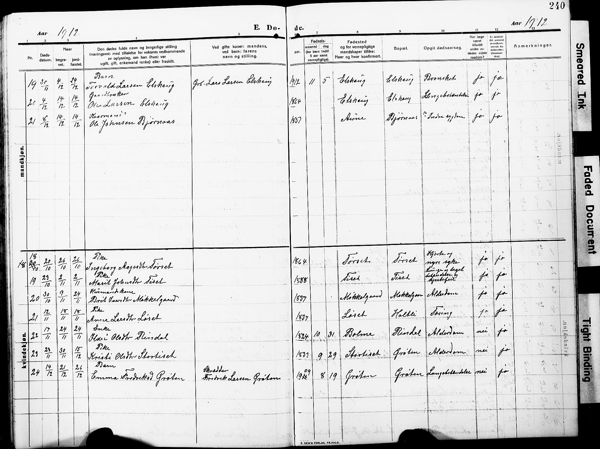 Ministerialprotokoller, klokkerbøker og fødselsregistre - Møre og Romsdal, AV/SAT-A-1454/598/L1079: Parish register (copy) no. 598C04, 1909-1927, p. 240