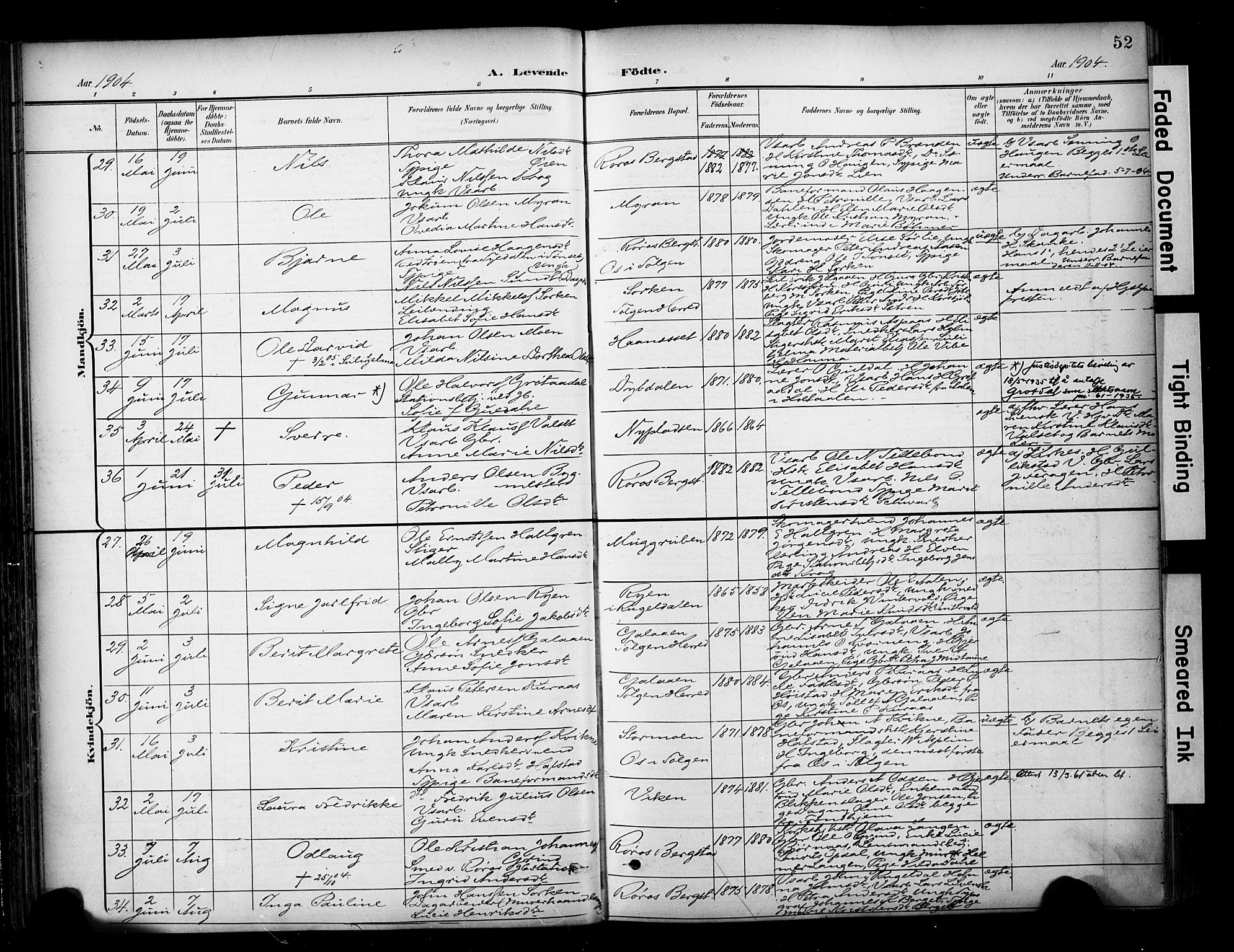 Ministerialprotokoller, klokkerbøker og fødselsregistre - Sør-Trøndelag, AV/SAT-A-1456/681/L0936: Parish register (official) no. 681A14, 1899-1908, p. 52