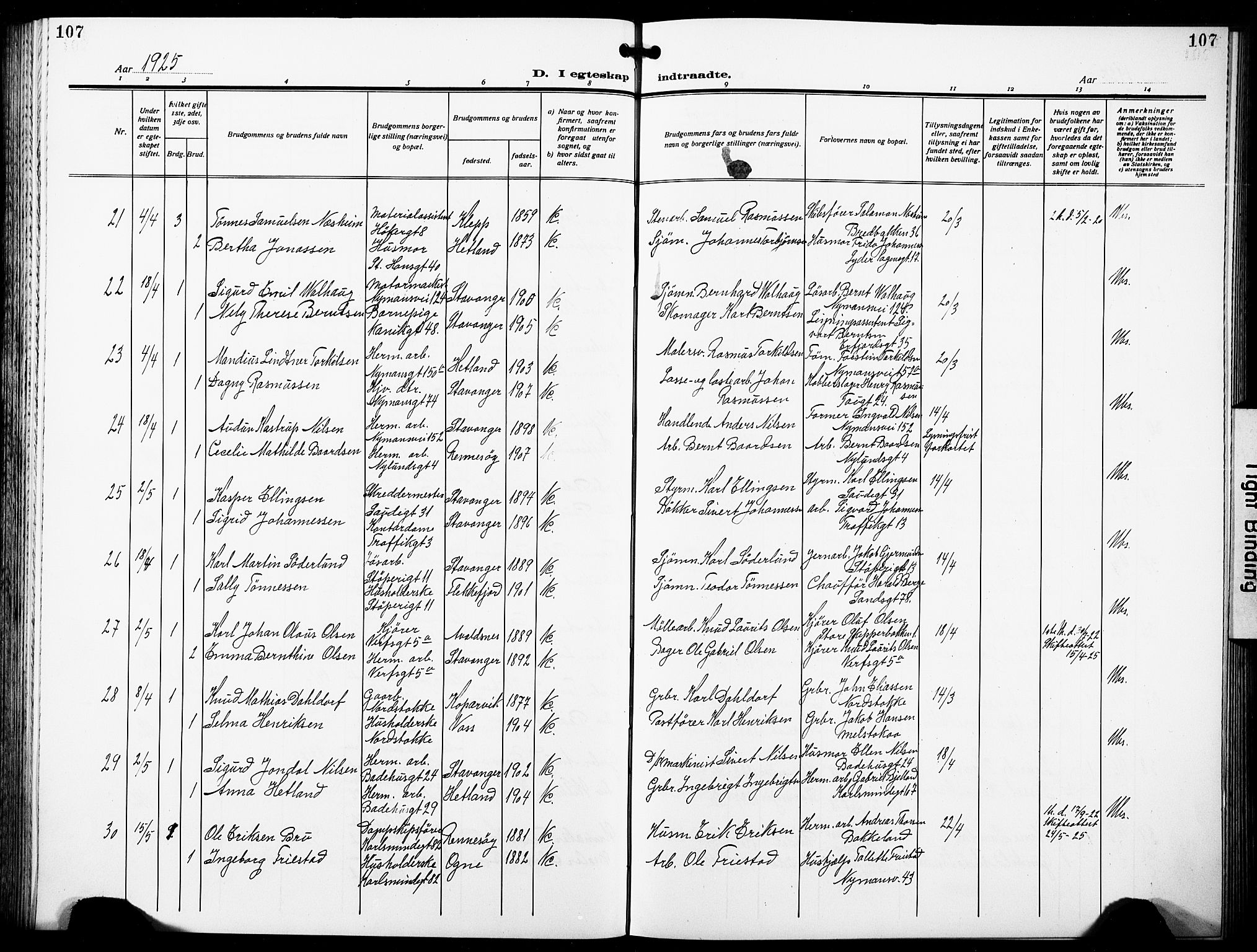 St. Johannes sokneprestkontor, AV/SAST-A-101814/001/30/30BB/L0007: Parish register (copy) no. B 7, 1917-1932, p. 107