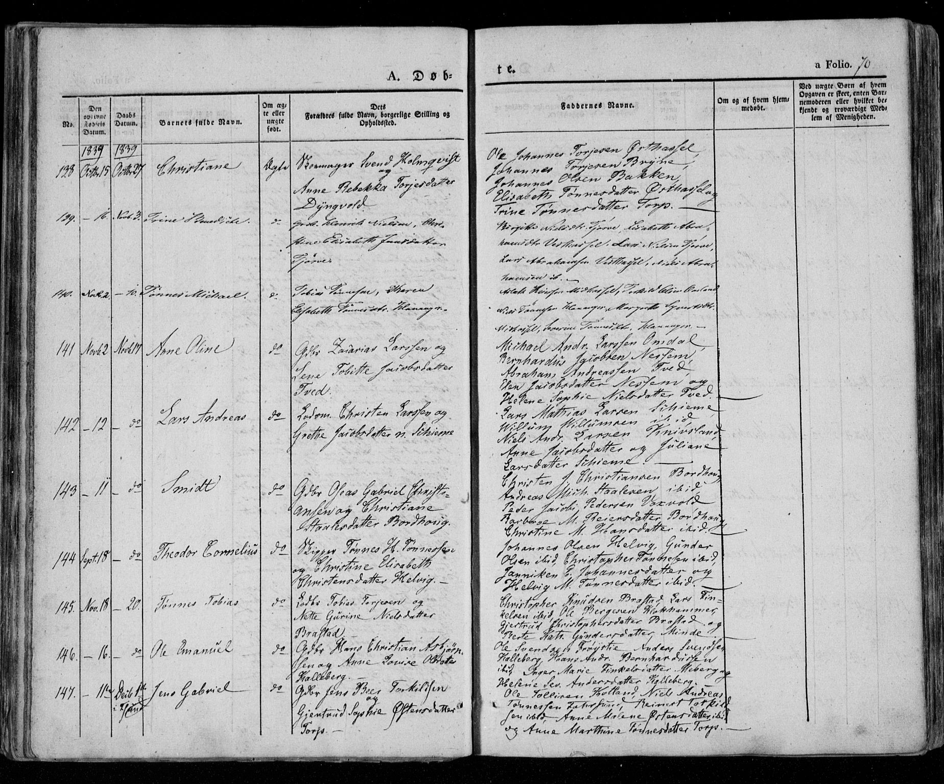 Lista sokneprestkontor, AV/SAK-1111-0027/F/Fa/L0009: Parish register (official) no. A 9, 1835-1846, p. 70