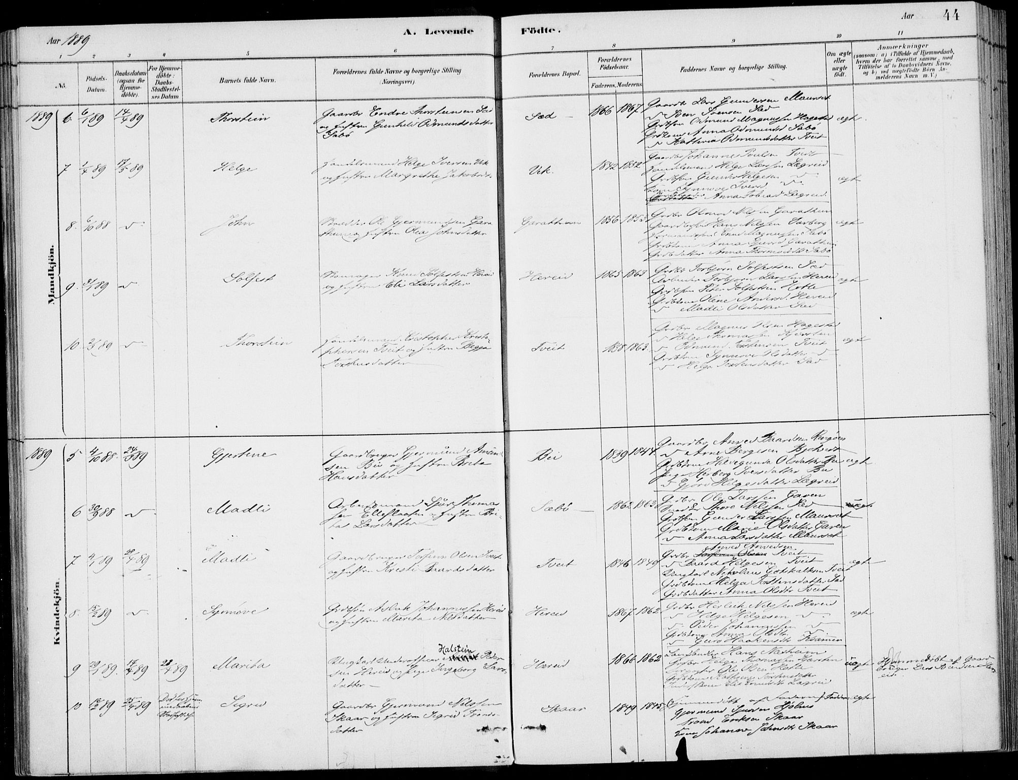 Ulvik sokneprestembete, AV/SAB-A-78801/H/Haa: Parish register (official) no. D  1, 1878-1903, p. 44