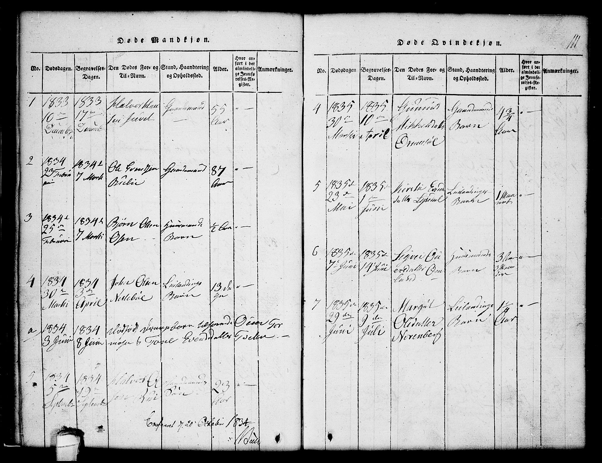 Lårdal kirkebøker, SAKO/A-284/G/Gc/L0001: Parish register (copy) no. III 1, 1815-1854, p. 111