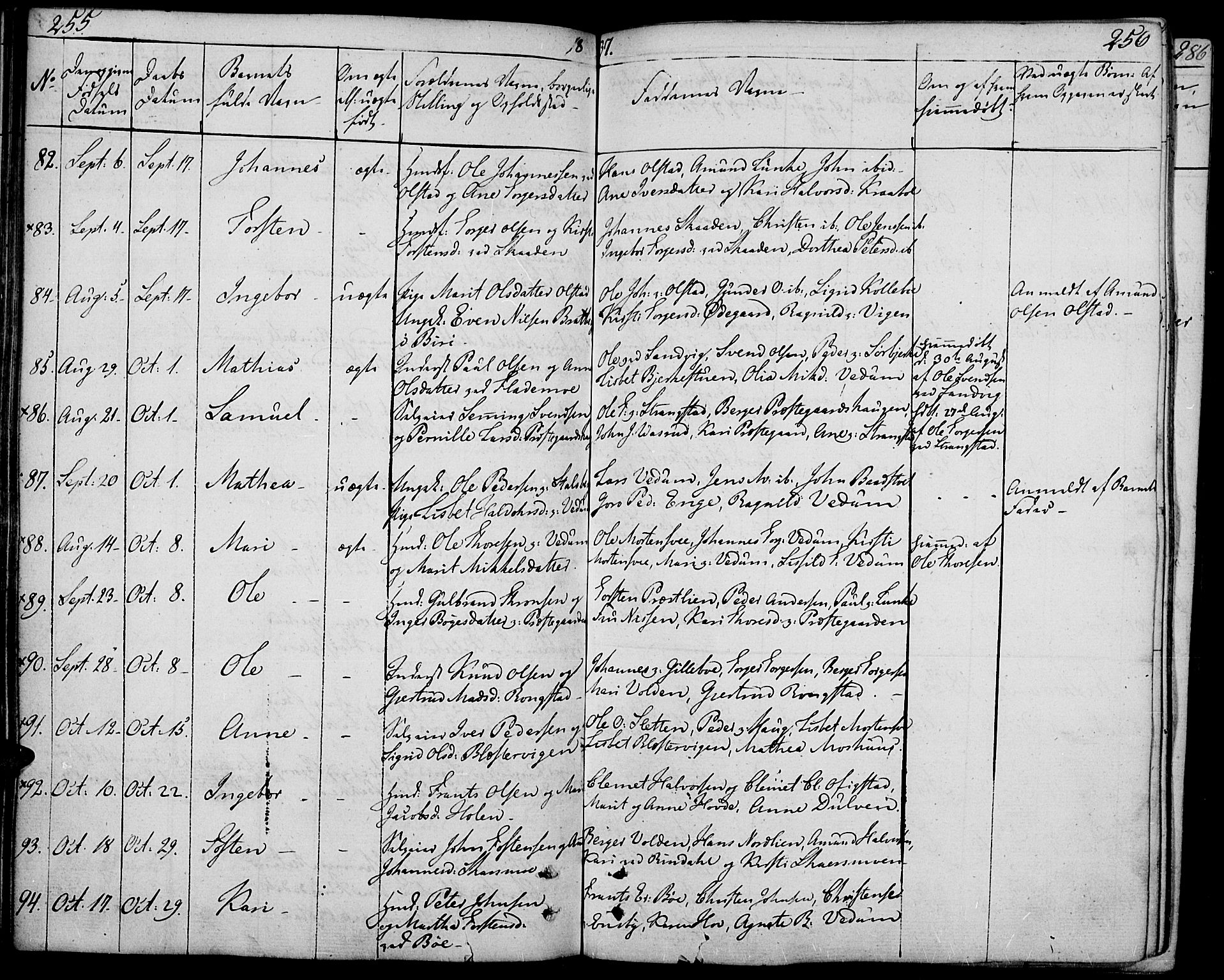 Øyer prestekontor, SAH/PREST-084/H/Ha/Haa/L0004: Parish register (official) no. 4, 1824-1841, p. 255-256