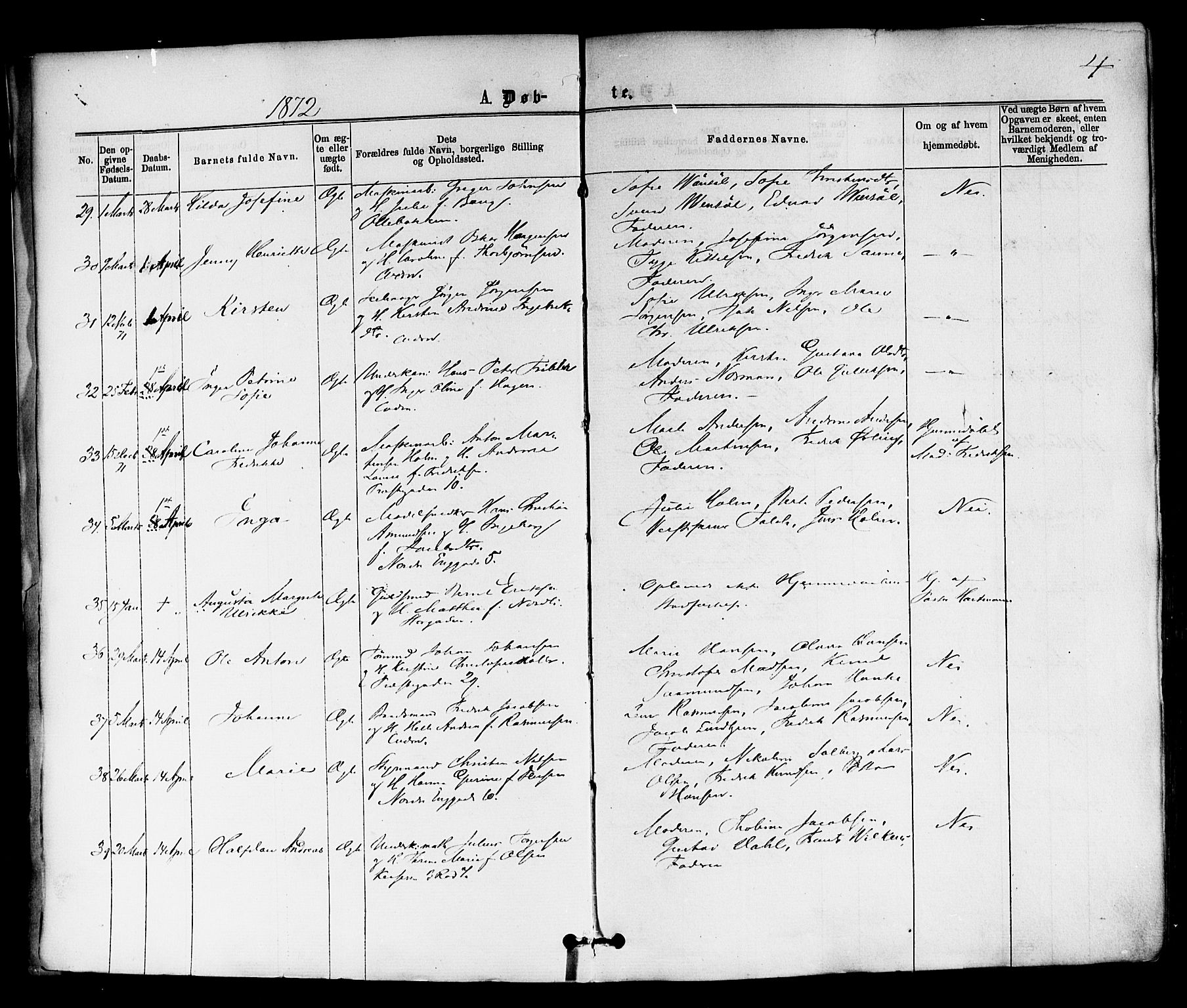 Horten kirkebøker, AV/SAKO-A-348/F/Fa/L0002: Parish register (official) no. 2, 1872-1877, p. 4