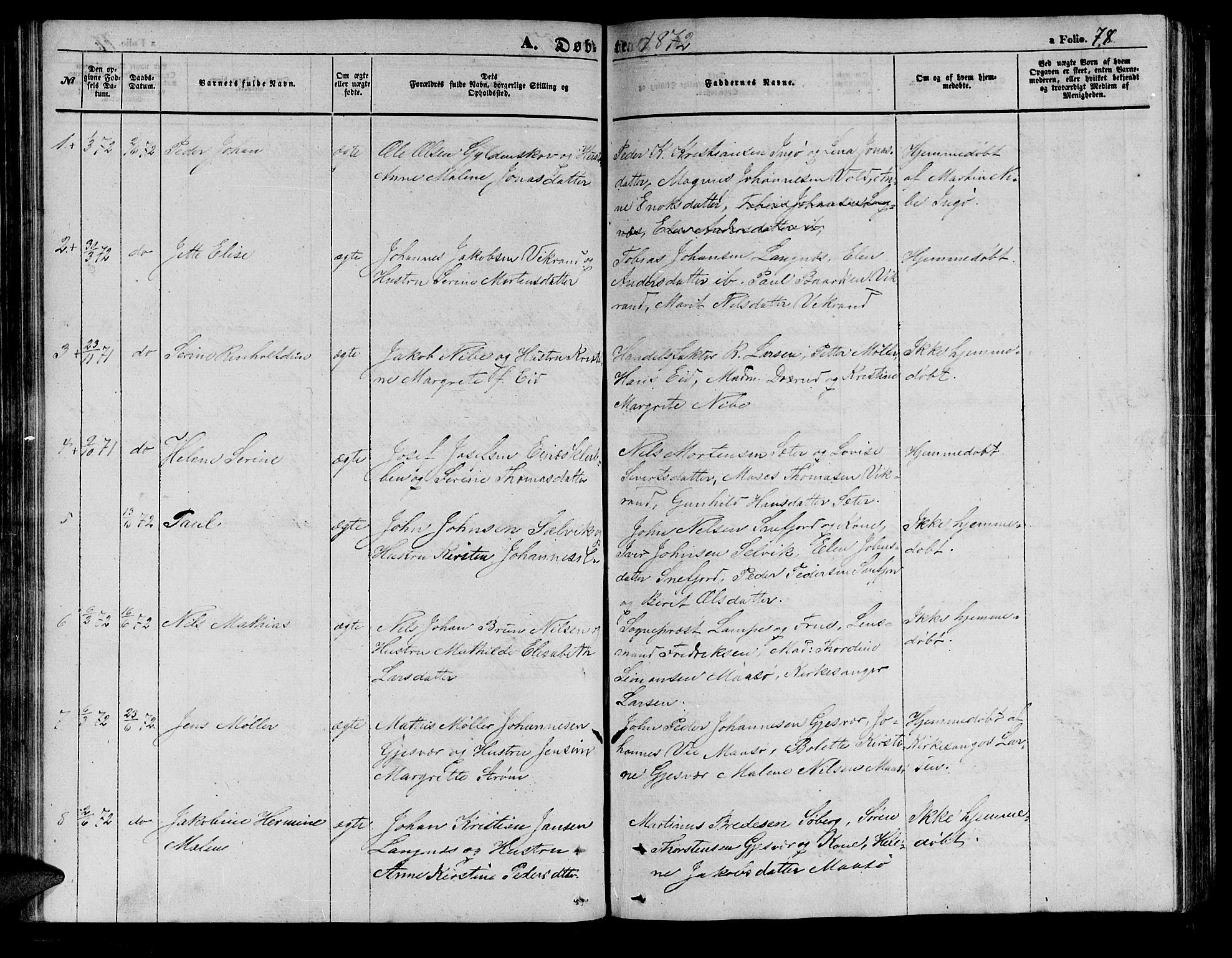 Måsøy sokneprestkontor, SATØ/S-1348/H/Hb/L0001klokker: Parish register (copy) no. 1, 1852-1877, p. 78