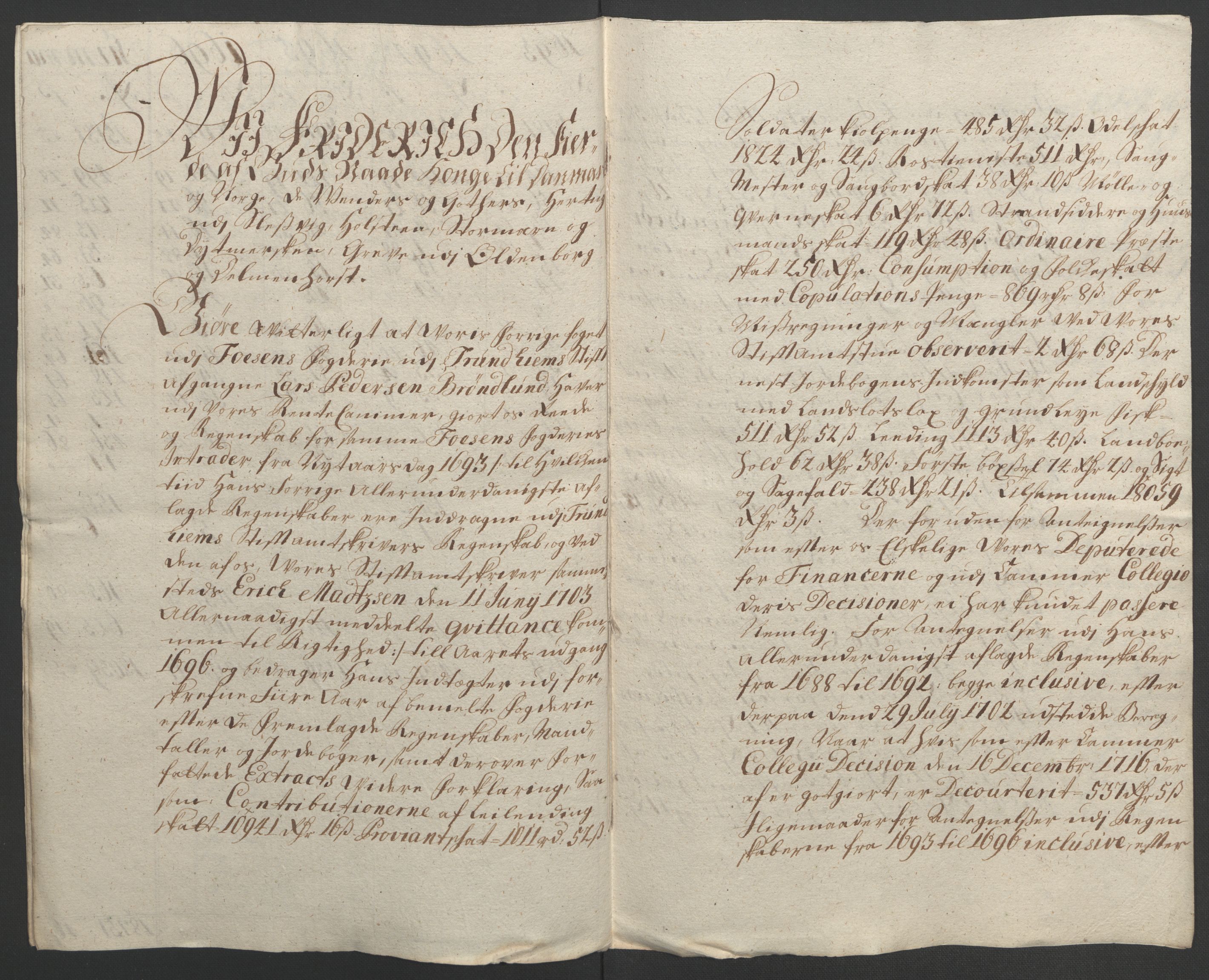 Rentekammeret inntil 1814, Reviderte regnskaper, Fogderegnskap, AV/RA-EA-4092/R57/L3851: Fogderegnskap Fosen, 1695-1696, p. 315