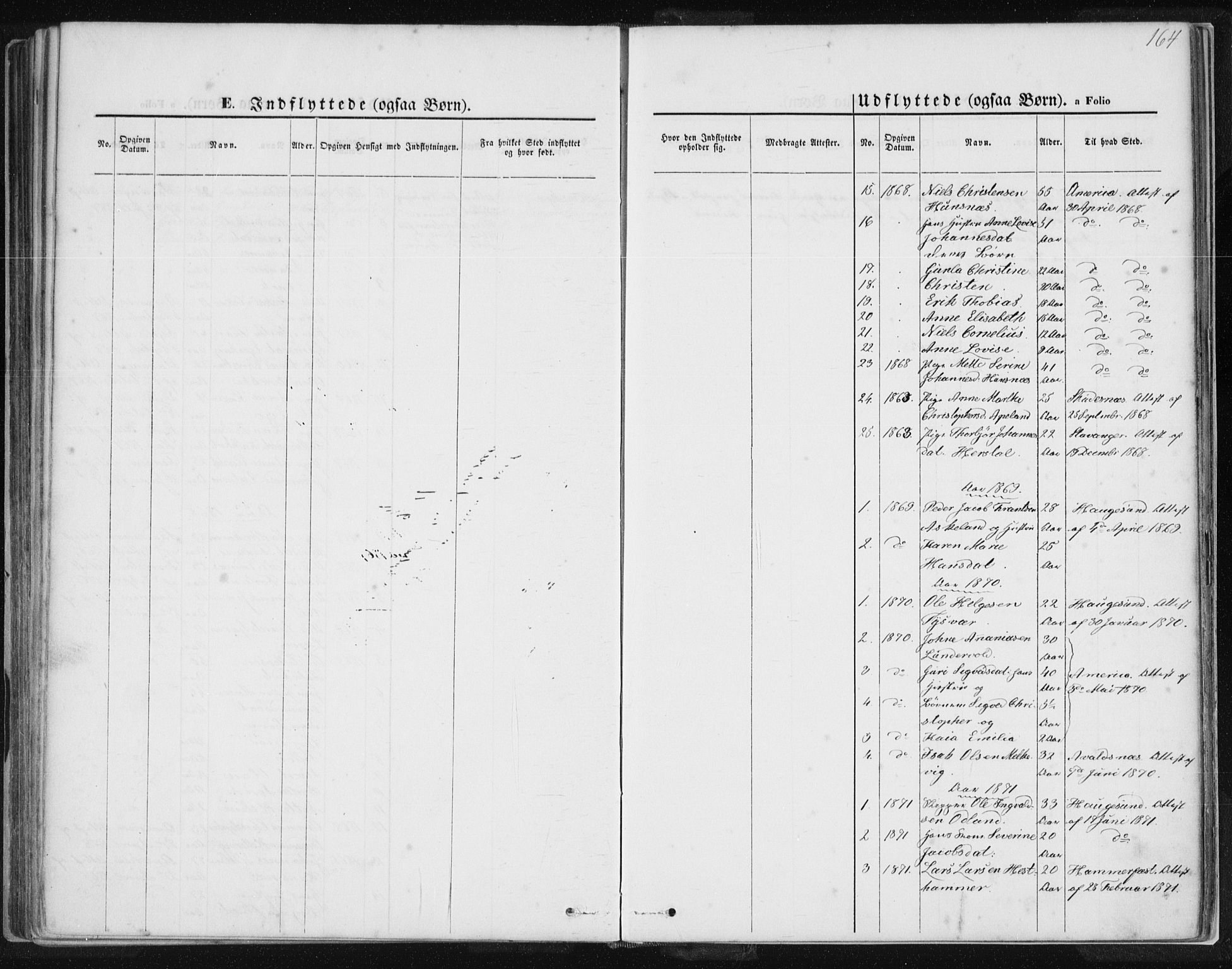 Tysvær sokneprestkontor, AV/SAST-A -101864/H/Ha/Haa/L0005: Parish register (official) no. A 5, 1865-1878, p. 164