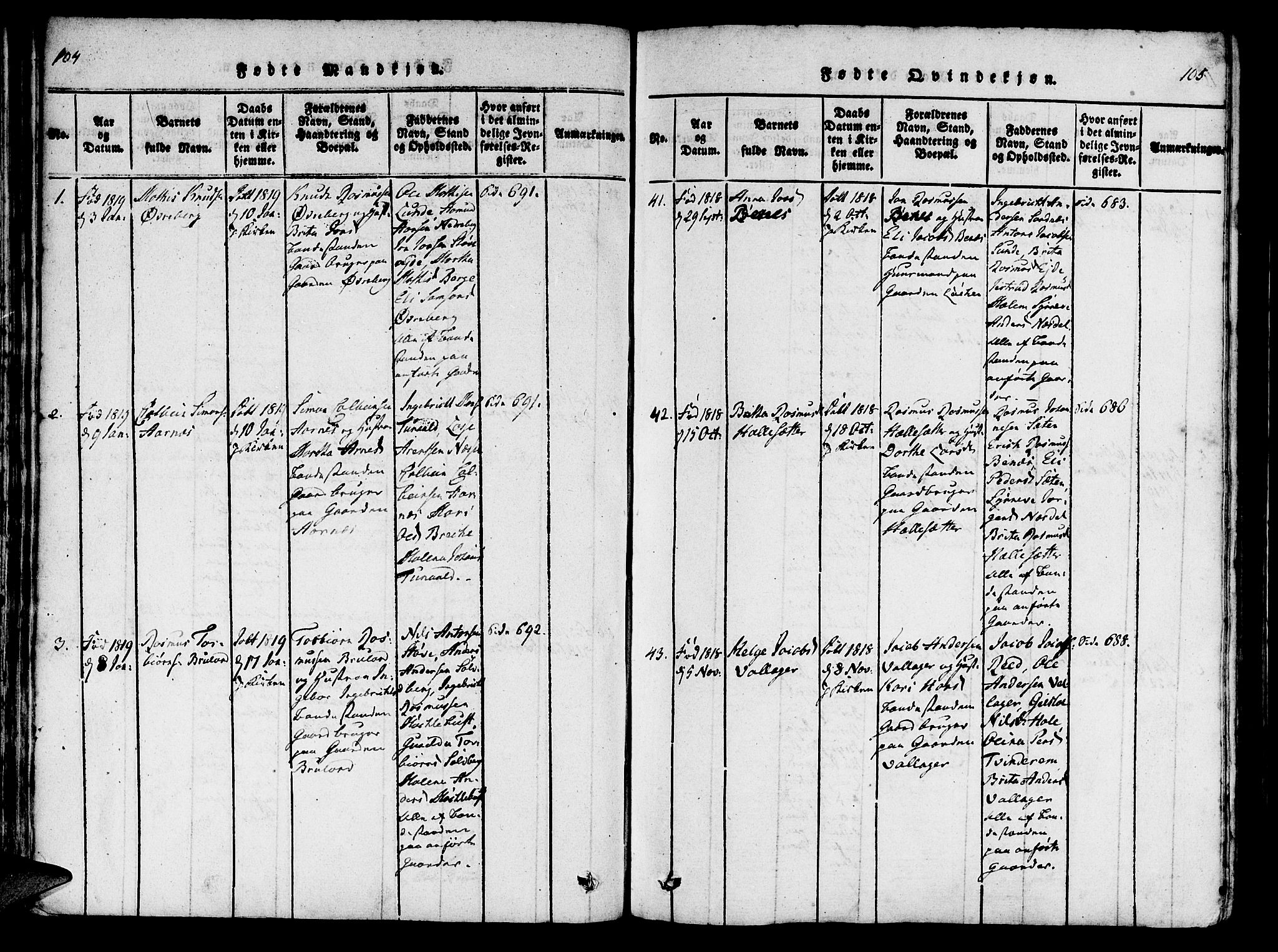 Innvik sokneprestembete, AV/SAB-A-80501: Parish register (official) no. A 2, 1816-1821, p. 104-105