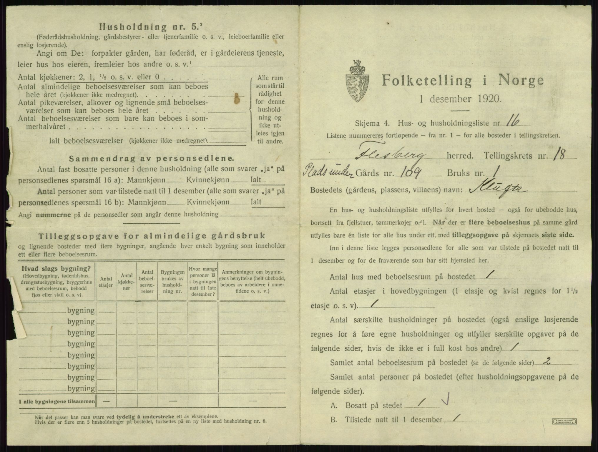 SAKO, 1920 census for Flesberg, 1920, p. 961