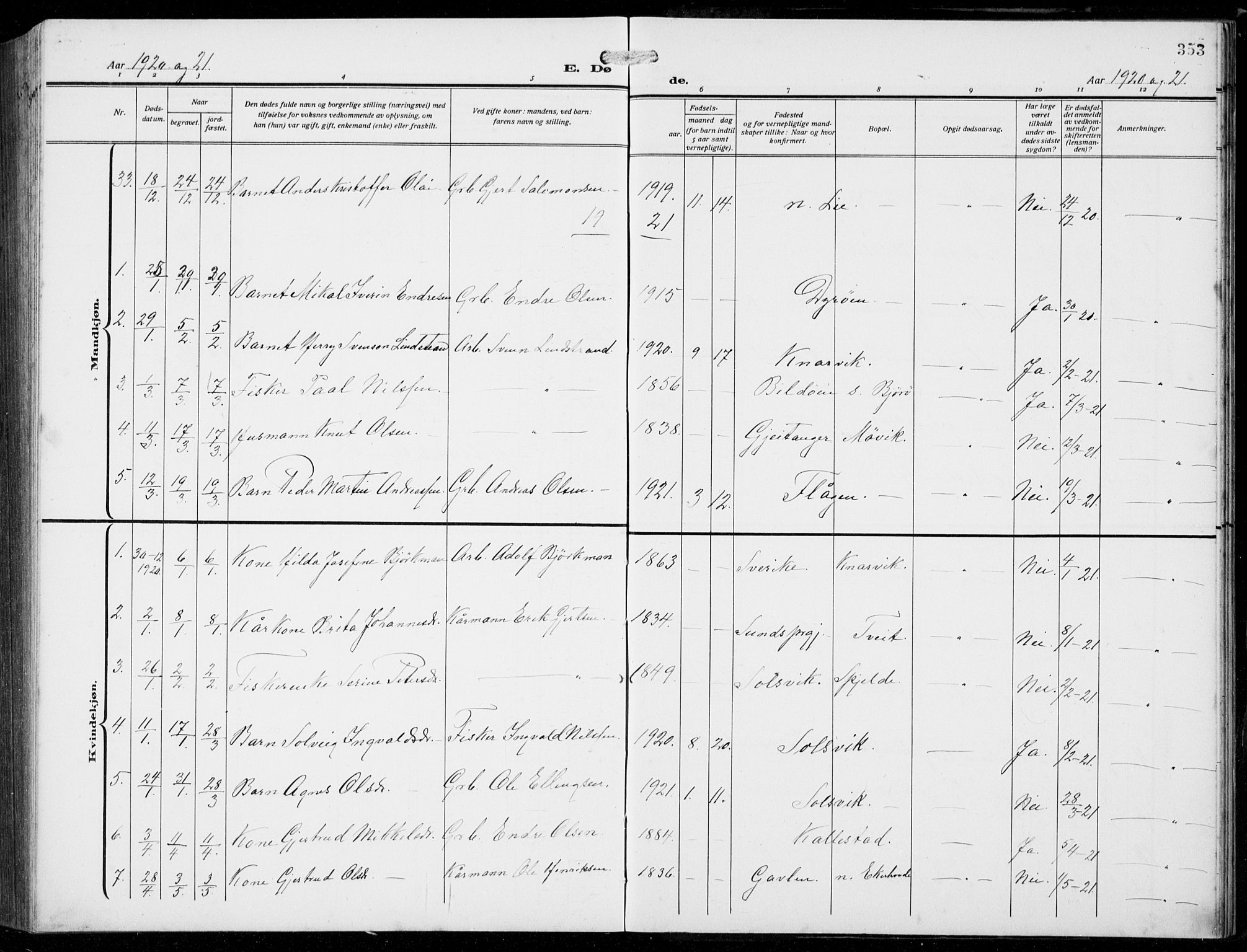 Fjell sokneprestembete, SAB/A-75301/H/Hab: Parish register (copy) no. A  6, 1918-1936, p. 353