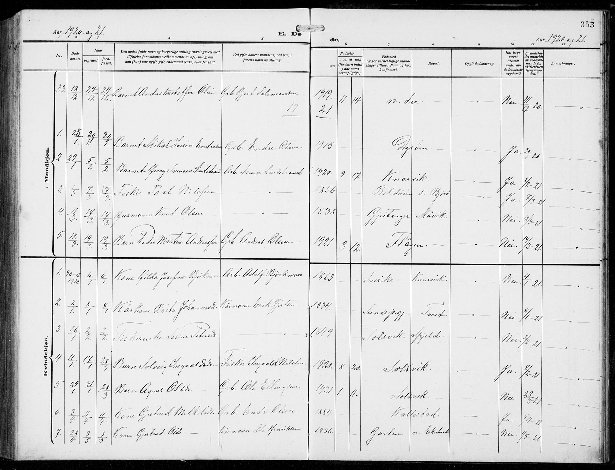 Fjell sokneprestembete, AV/SAB-A-75301/H/Hab: Parish register (copy) no. A  6, 1918-1936, p. 353