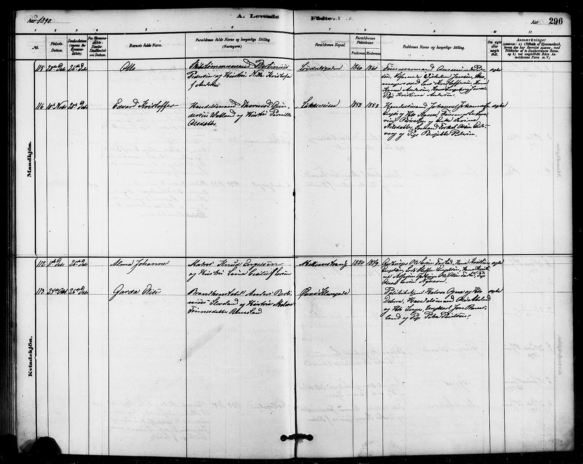 Domkirken sokneprestkontor, SAST/A-101812/001/30/30BB/L0015: Parish register (copy) no. B 15, 1880-1891, p. 296