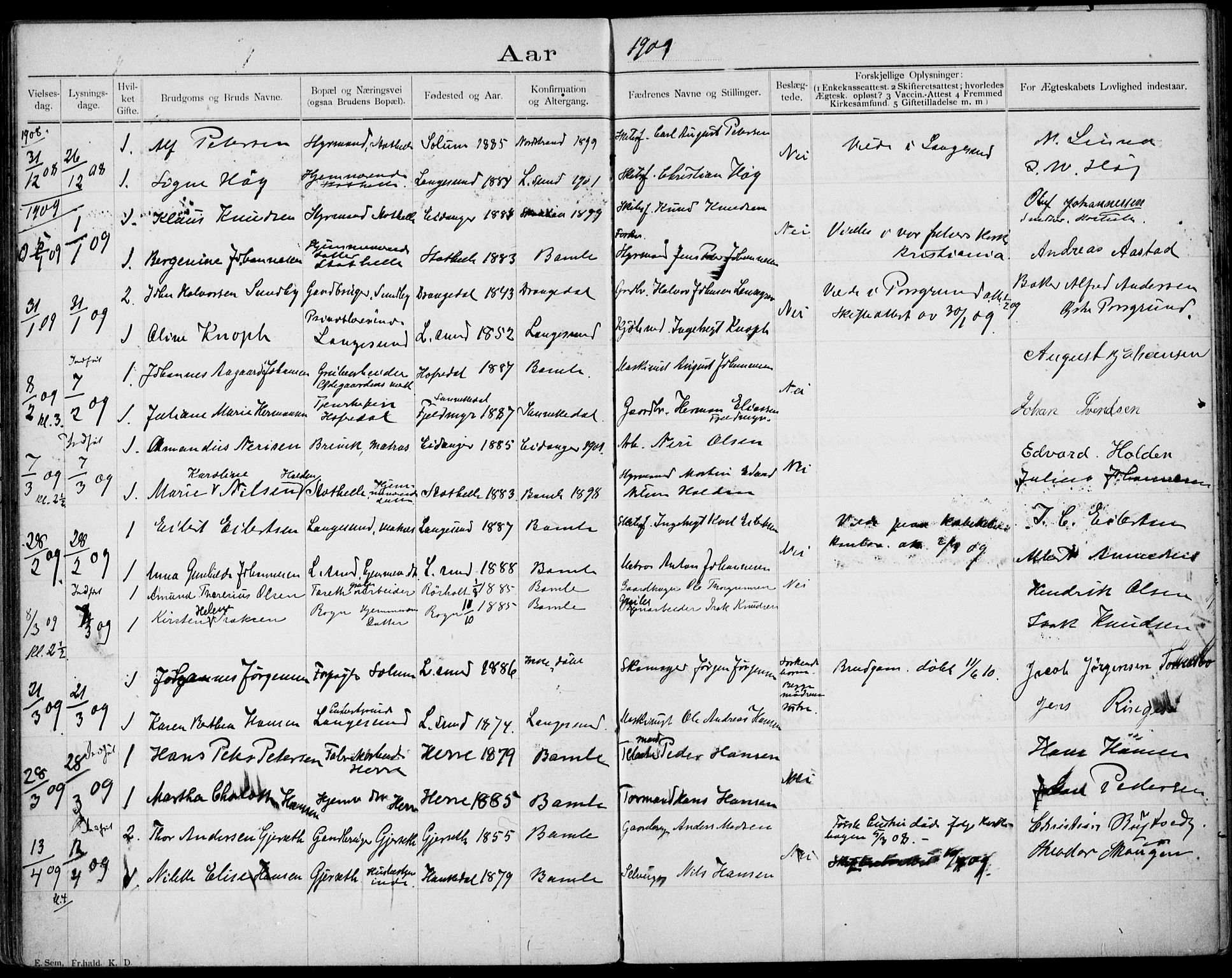Bamble kirkebøker, AV/SAKO-A-253/H/Ha/L0001: Banns register no. 1, 1892-1920