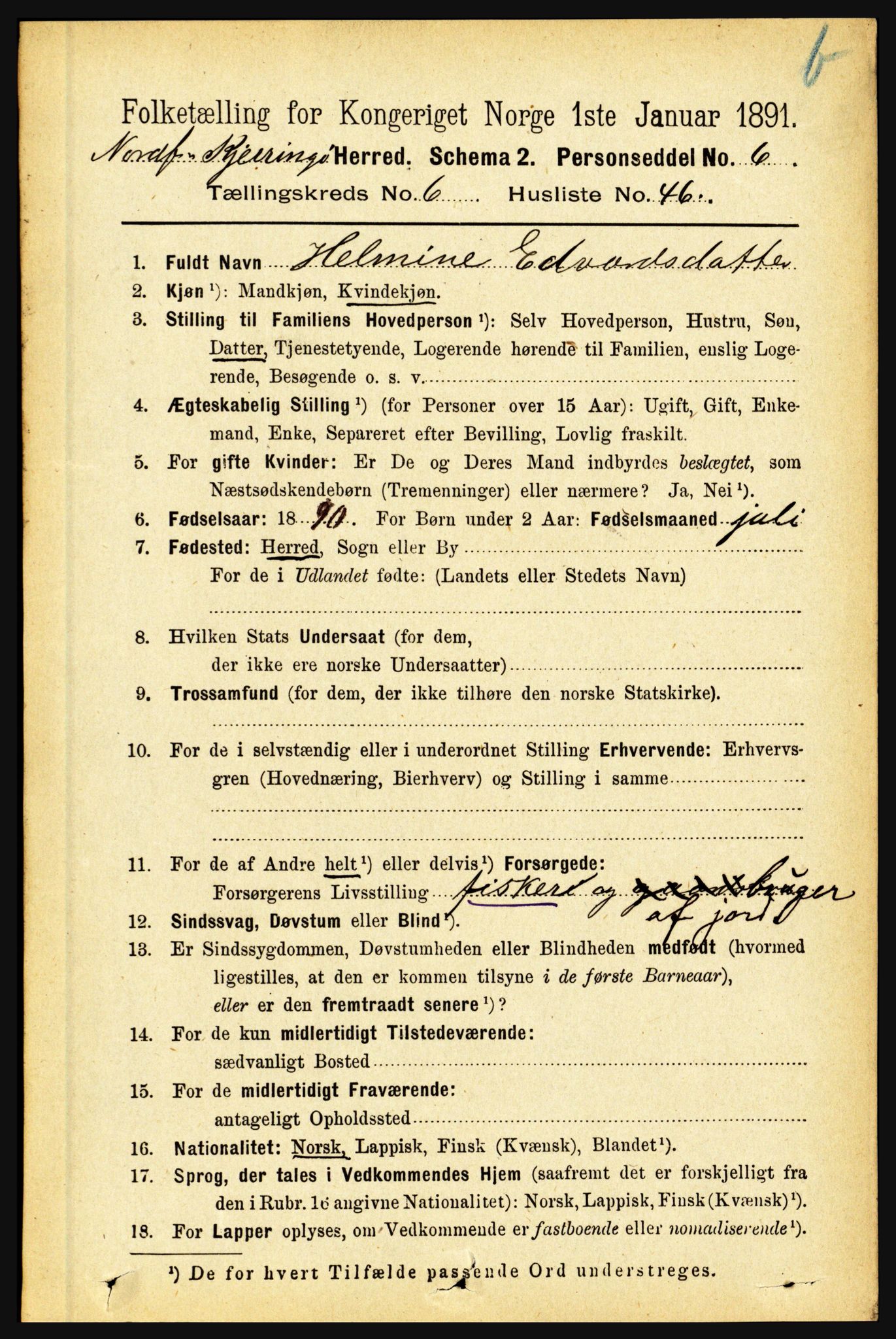 RA, 1891 census for 1846 Nordfold-Kjerringøy, 1891, p. 1689