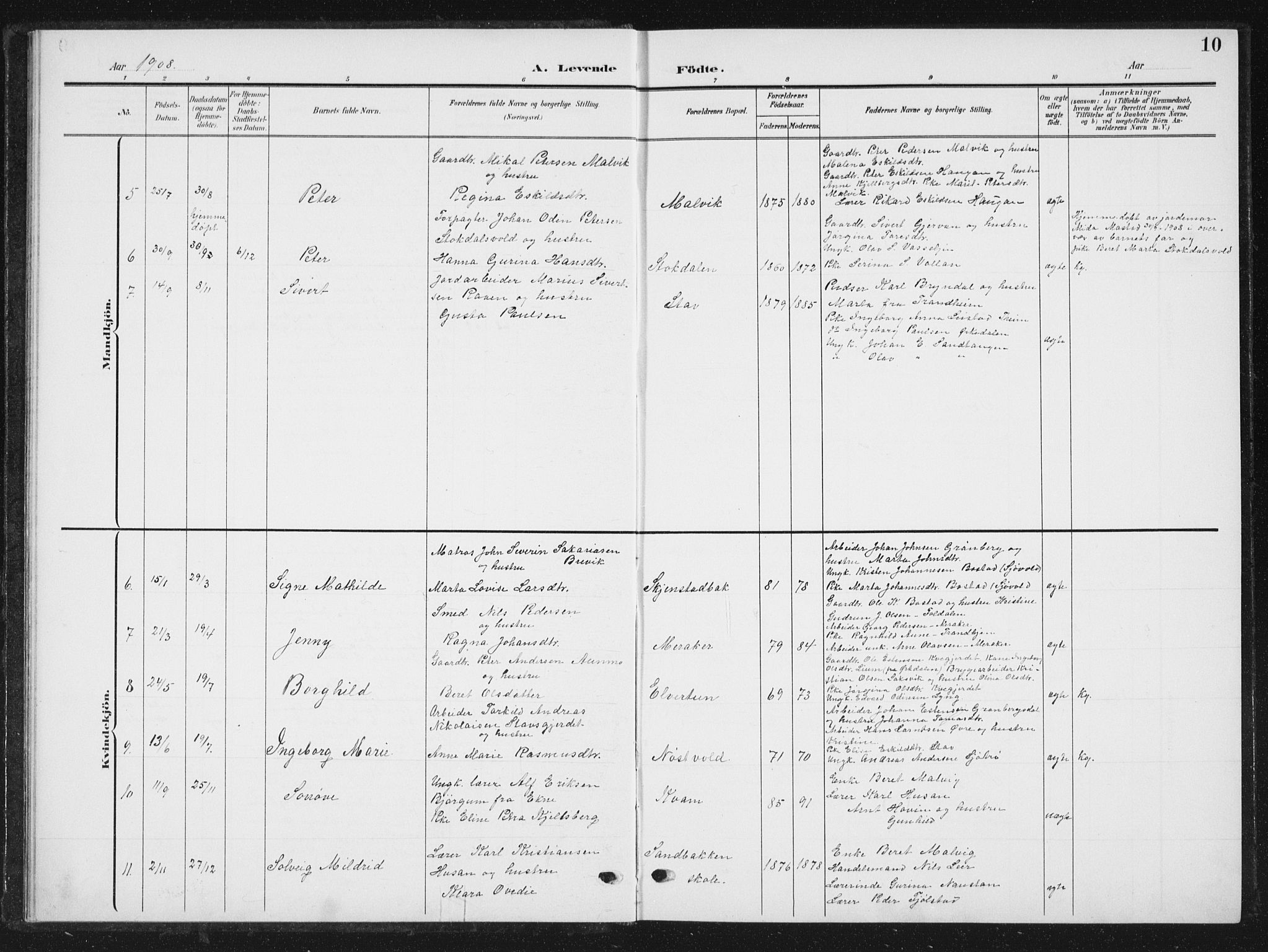Ministerialprotokoller, klokkerbøker og fødselsregistre - Sør-Trøndelag, SAT/A-1456/616/L0424: Parish register (copy) no. 616C07, 1904-1940, p. 10