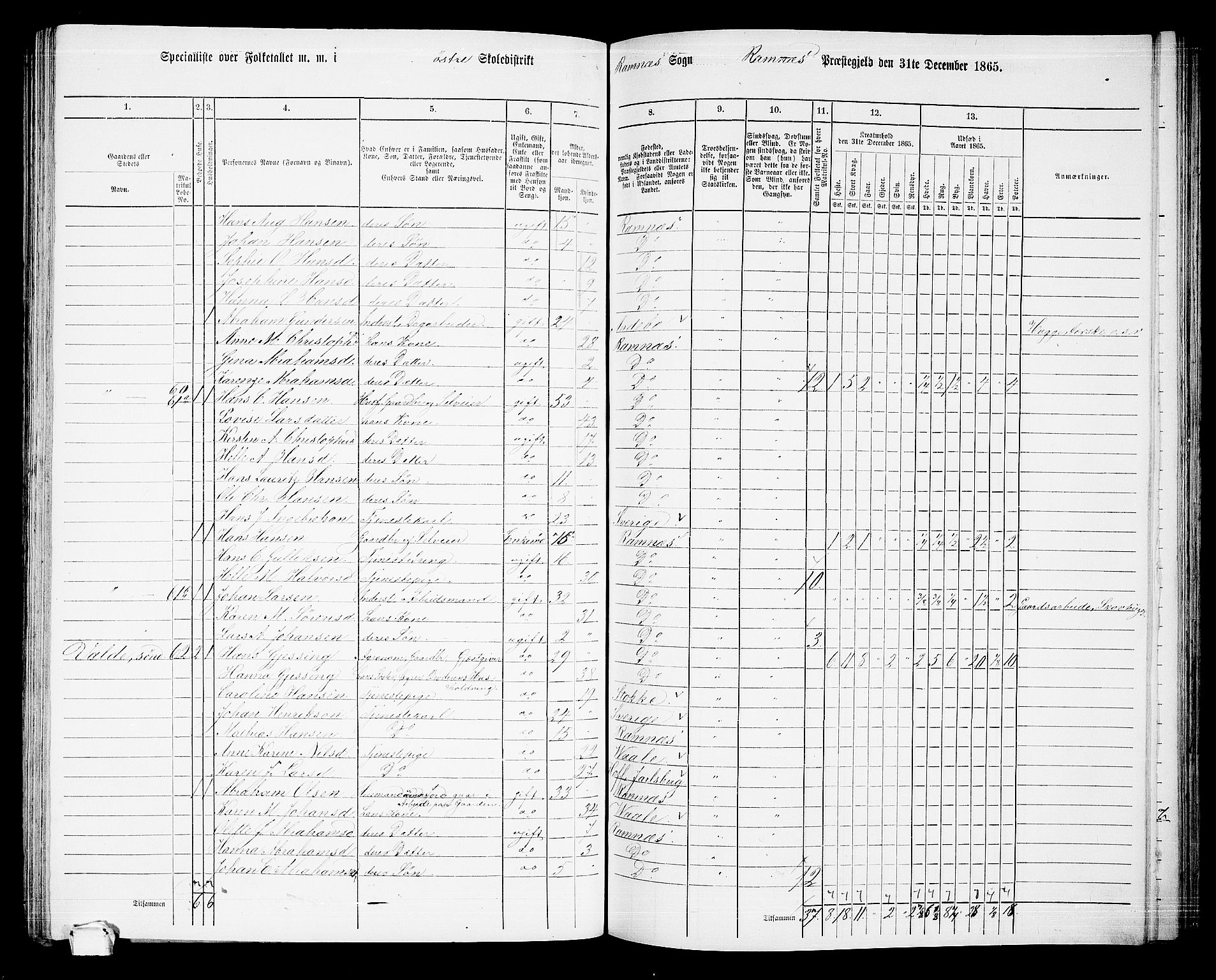 RA, 1865 census for Ramnes, 1865, p. 54