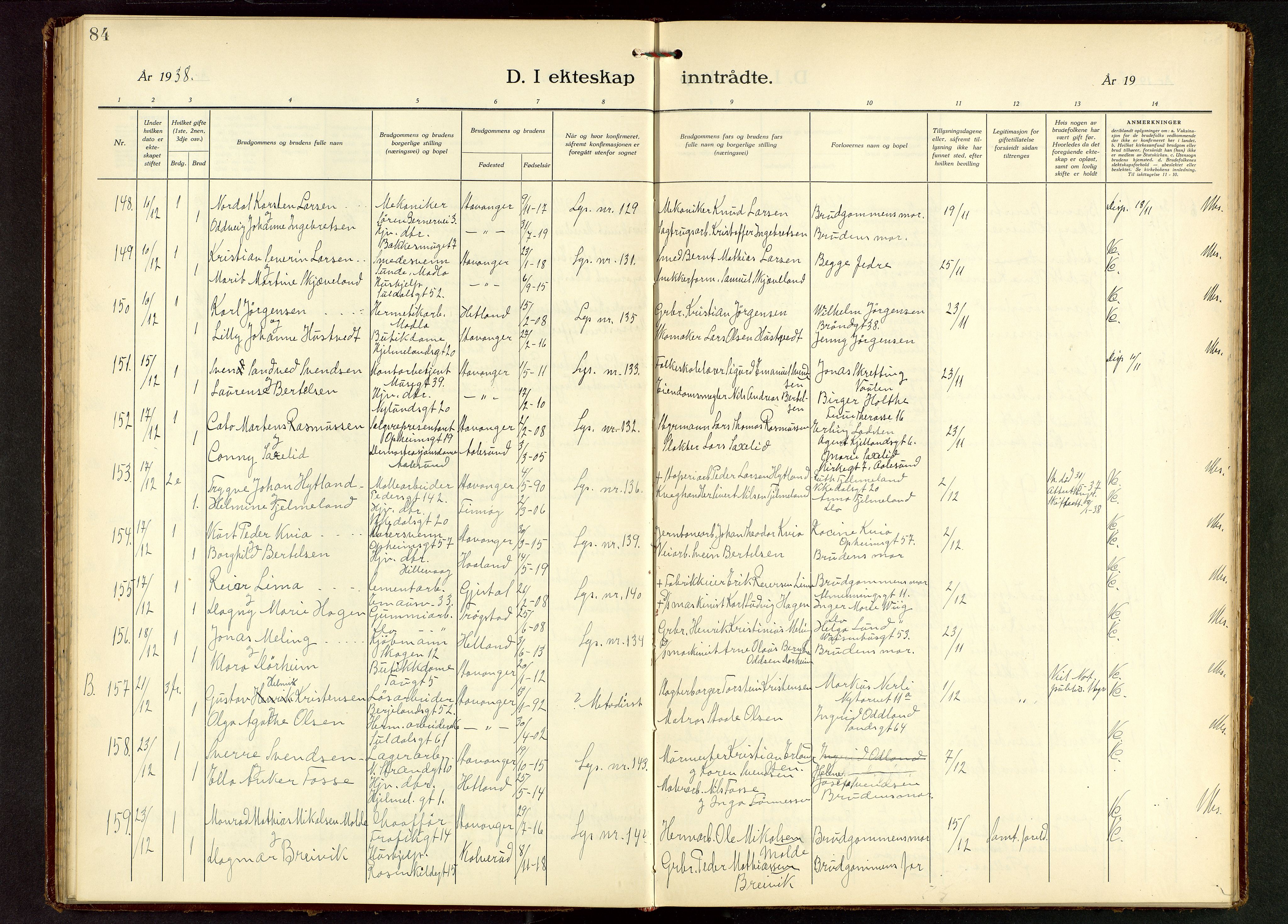 St. Johannes sokneprestkontor, SAST/A-101814/001/30/30BB/L0010: Parish register (copy) no. B 10, 1933-1946, p. 84