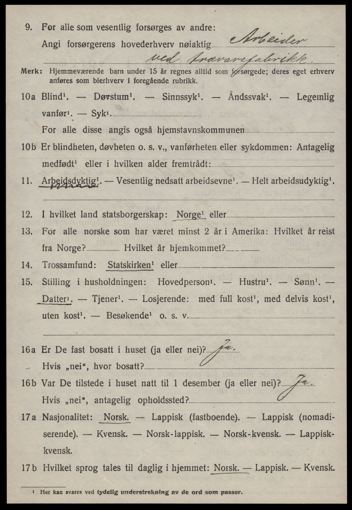 SAT, 1920 census for Leinstrand, 1920, p. 3838