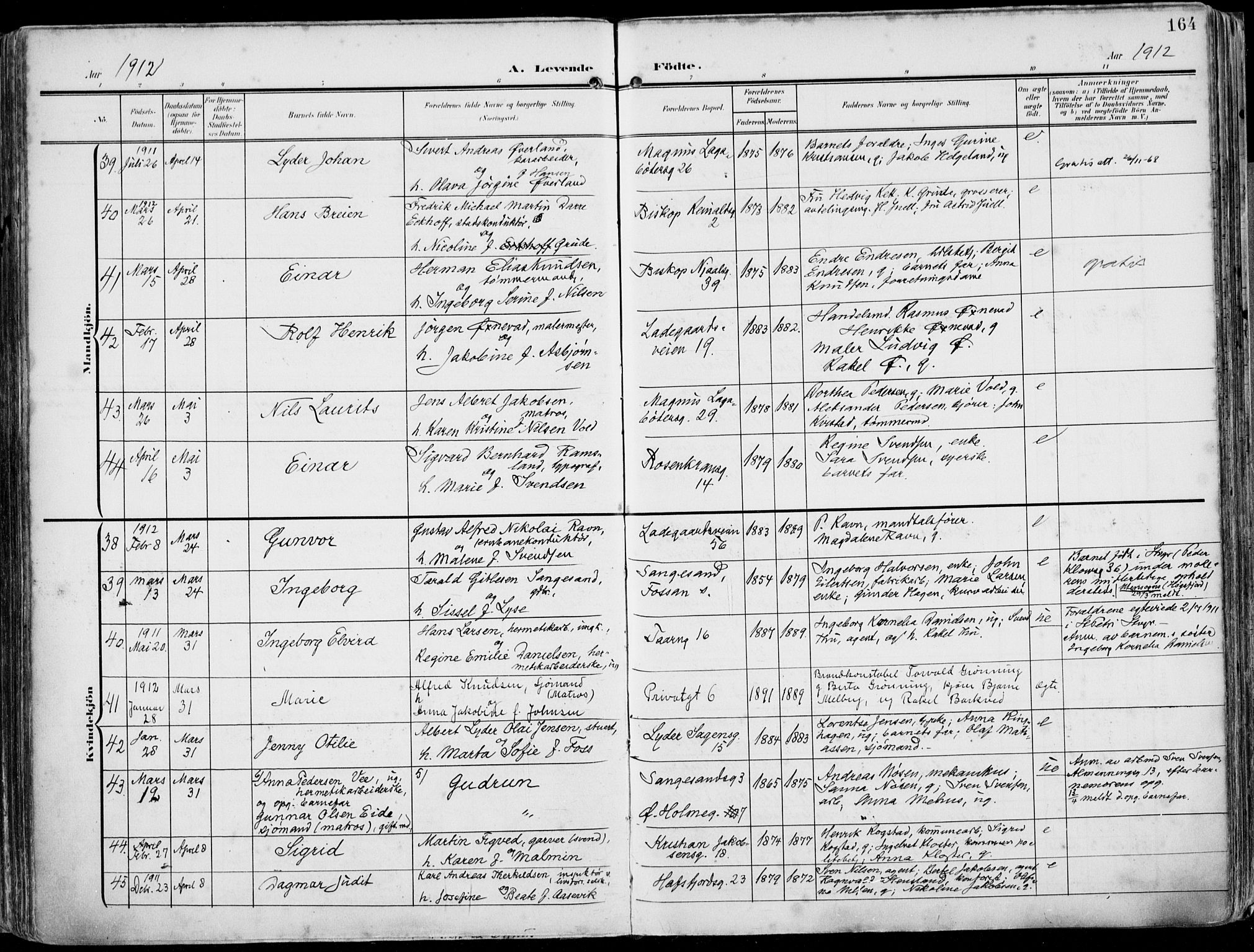 St. Petri sokneprestkontor, AV/SAST-A-101813/002/A/L0005: Parish register (official) no. A 23, 1902-1918, p. 164