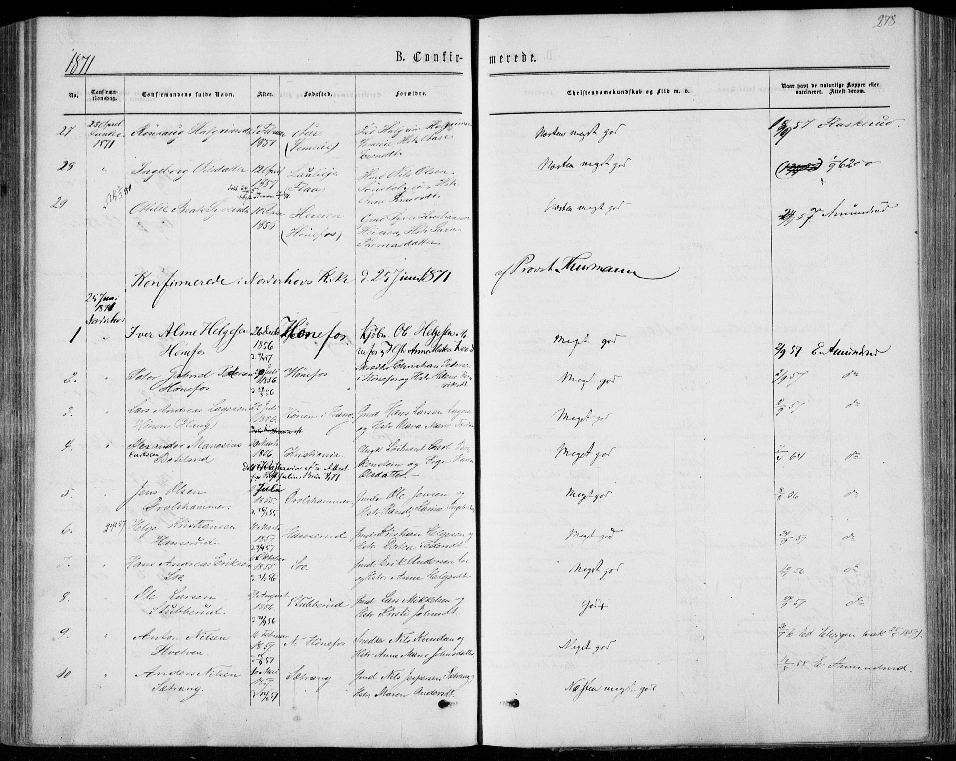 Norderhov kirkebøker, AV/SAKO-A-237/F/Fa/L0013: Parish register (official) no. 13, 1866-1874, p. 278