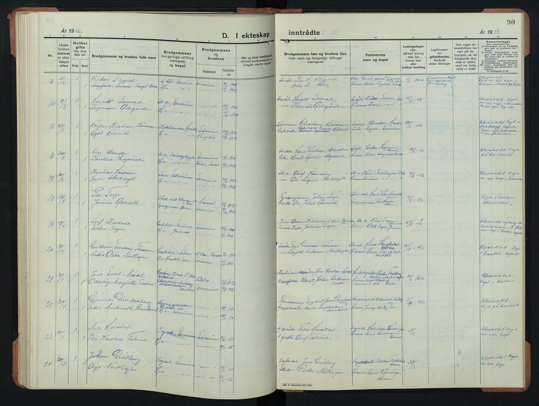 Elverum prestekontor, AV/SAH-PREST-044/H/Ha/Hab/L0033: Parish register (copy) no. 33, 1934-1947, p. 90