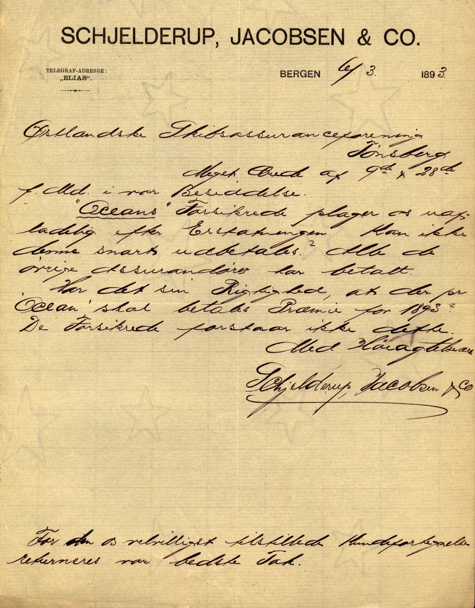 Pa 63 - Østlandske skibsassuranceforening, VEMU/A-1079/G/Ga/L0029/0002: Havaridokumenter / Johanne, Ocean, Capella, Columbus, Castro, 1892, p. 16