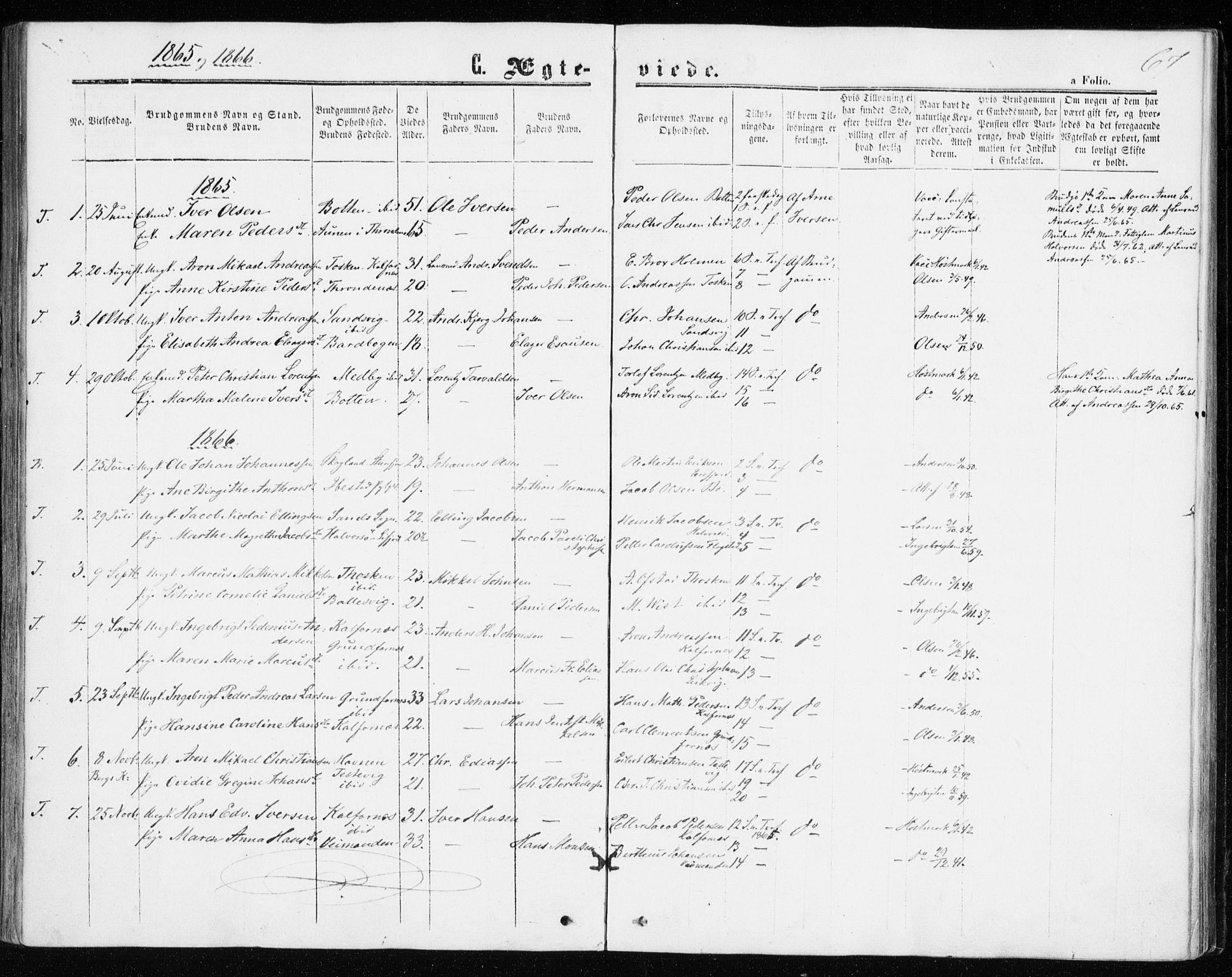 Berg sokneprestkontor, AV/SATØ-S-1318/G/Ga/Gaa/L0002kirke: Parish register (official) no. 2, 1860-1872, p. 67